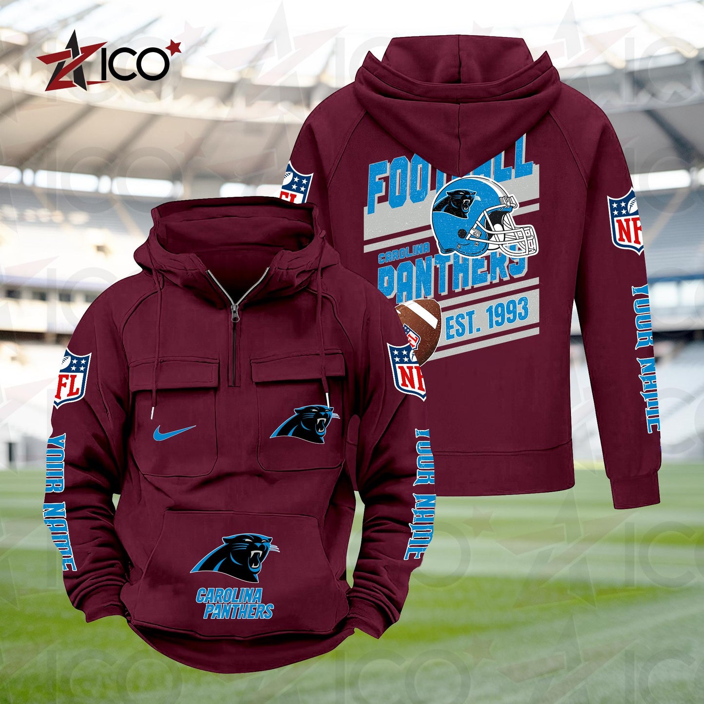 Carolina Panthers Personalized Multi-Pockets Zip Hoodie New 2025 AZTGMZHD000225
