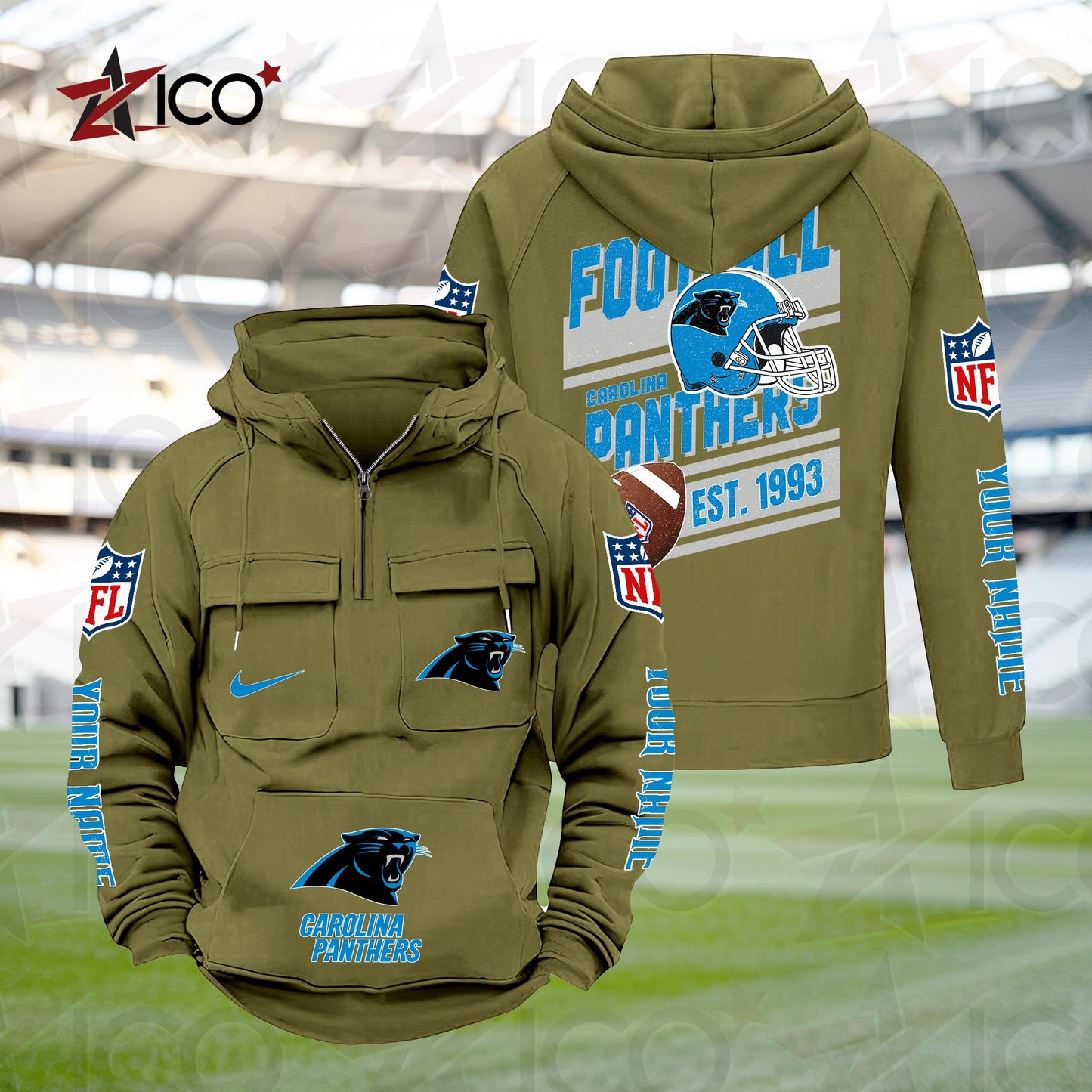 Carolina Panthers Personalized Multi-Pockets Zip Hoodie New 2025 AZTGMZHD000225
