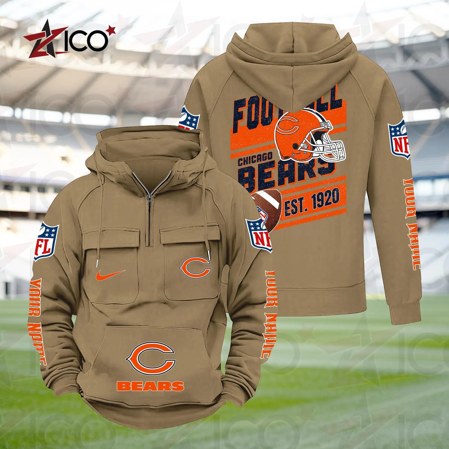 Chicago Bears Personalized Multi-Pockets Zip Hoodie New 2025 AZTGMZHD000226