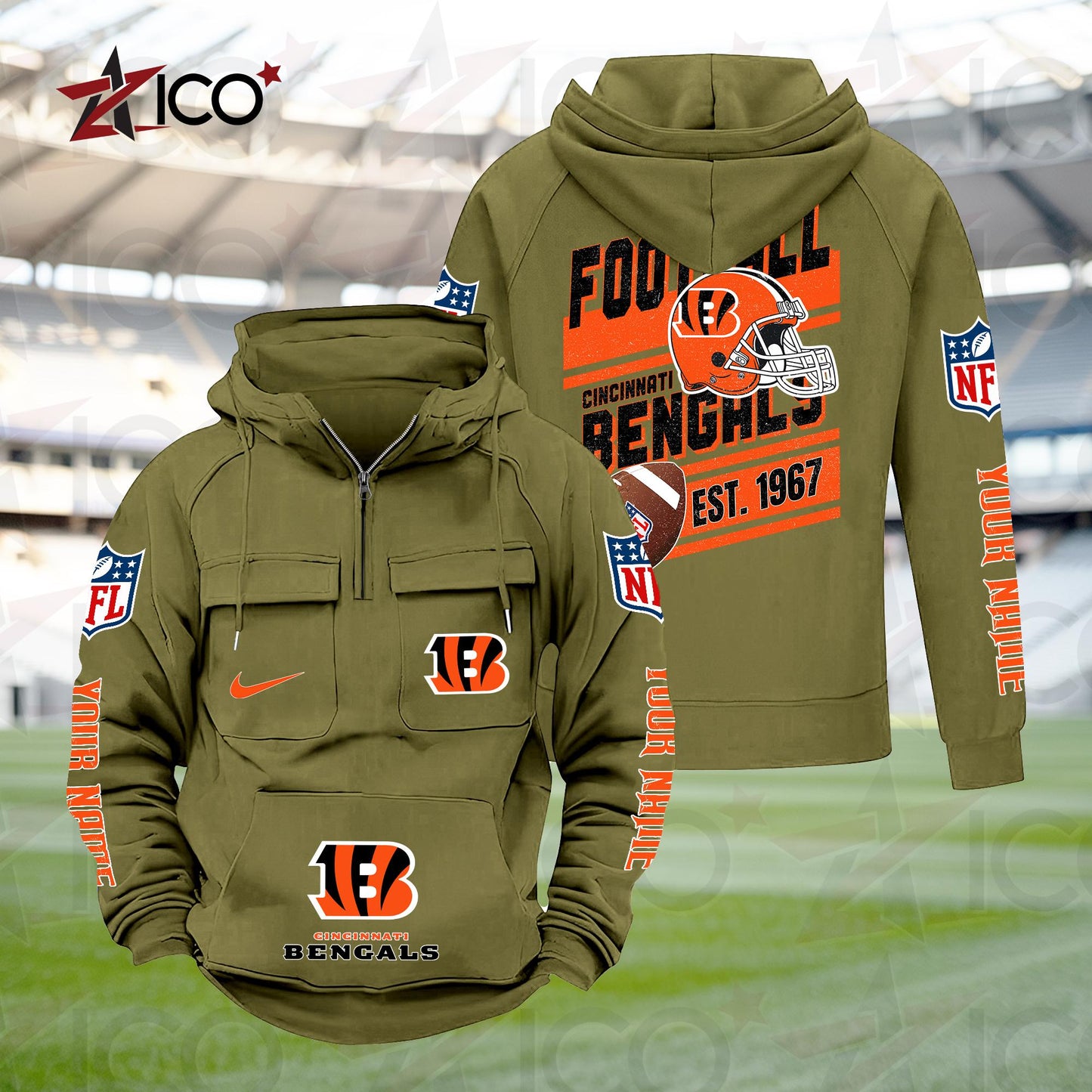 Cincinnati Bengals Personalized Multi-Pockets Zip Hoodie New 2025 AZTGMZHD000227