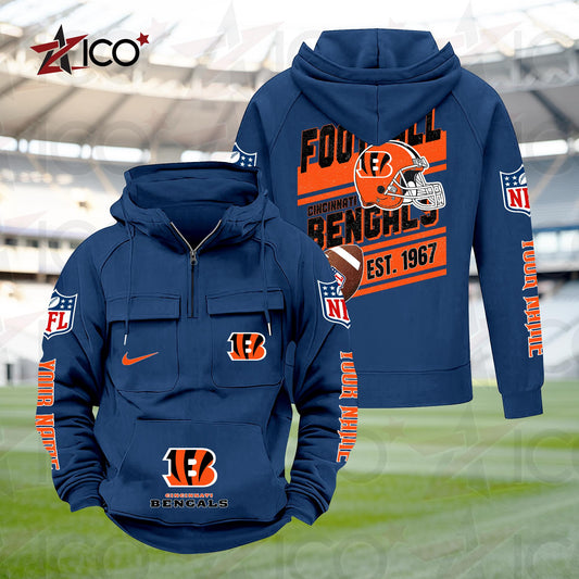 Cincinnati Bengals Personalized Multi-Pockets Zip Hoodie New 2025 AZTGMZHD000227