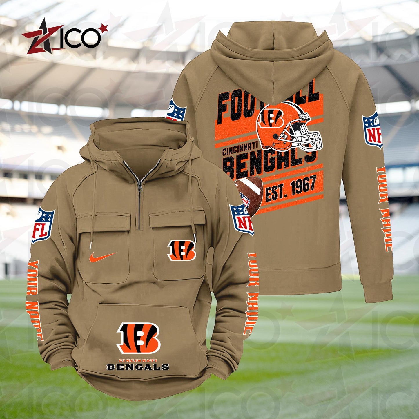 Cincinnati Bengals Personalized Multi-Pockets Zip Hoodie New 2025 AZTGMZHD000227