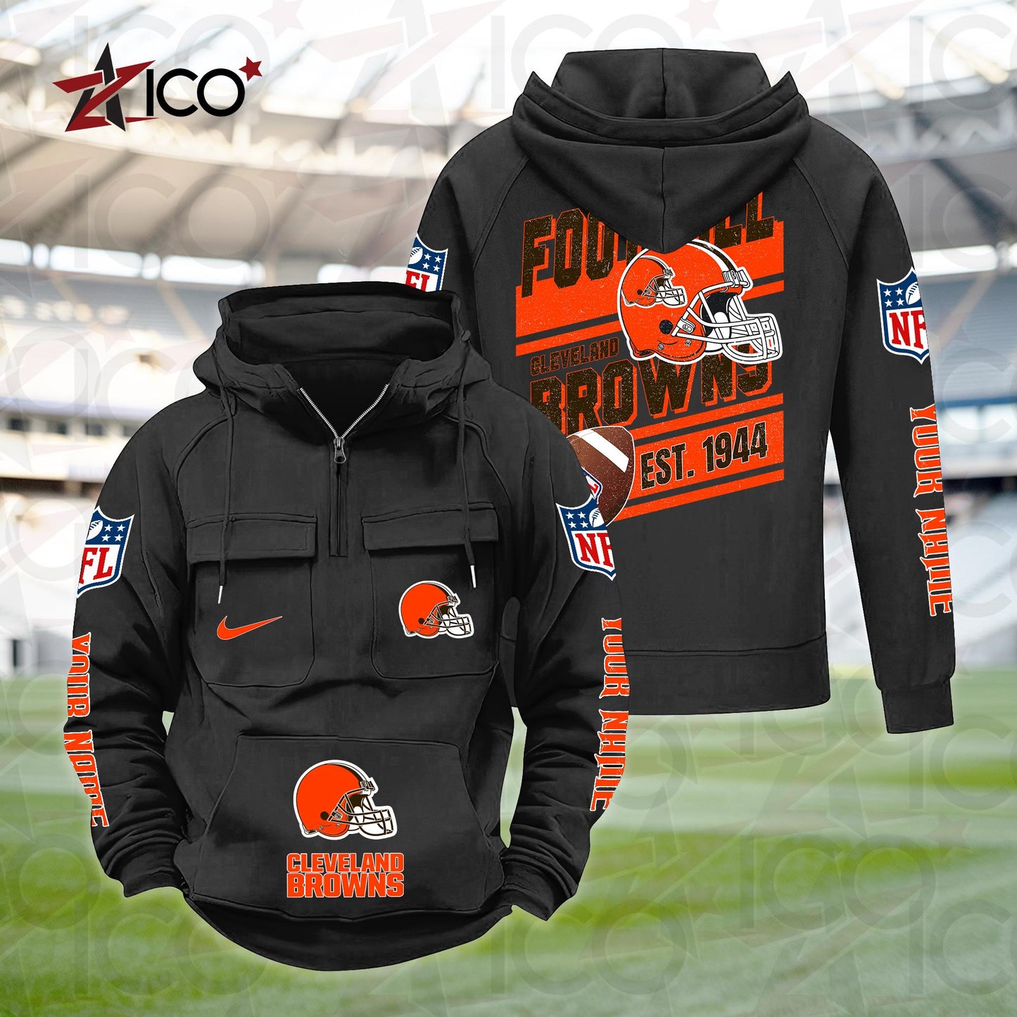 Cleveland Browns Personalized Multi-Pockets Zip Hoodie New 2025 AZTGMZHD000228