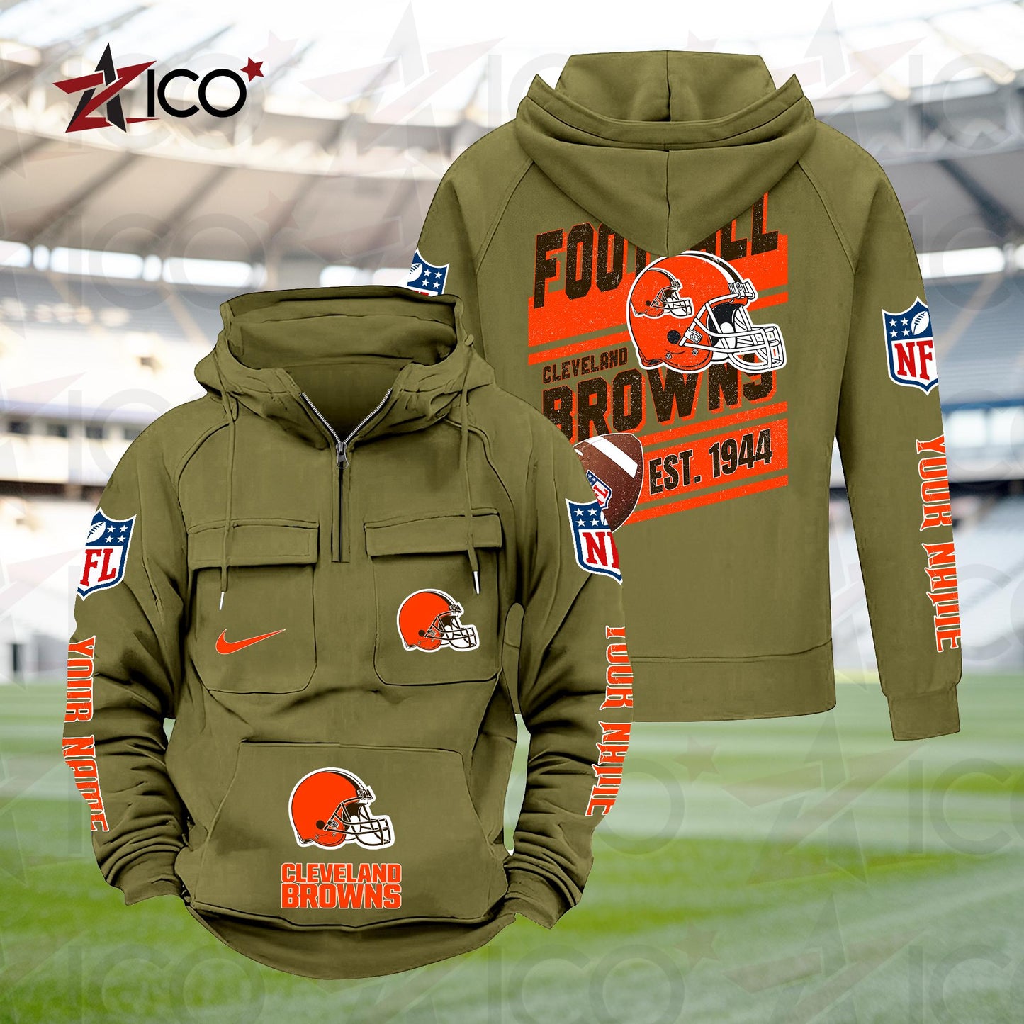 Cleveland Browns Personalized Multi-Pockets Zip Hoodie New 2025 AZTGMZHD000228