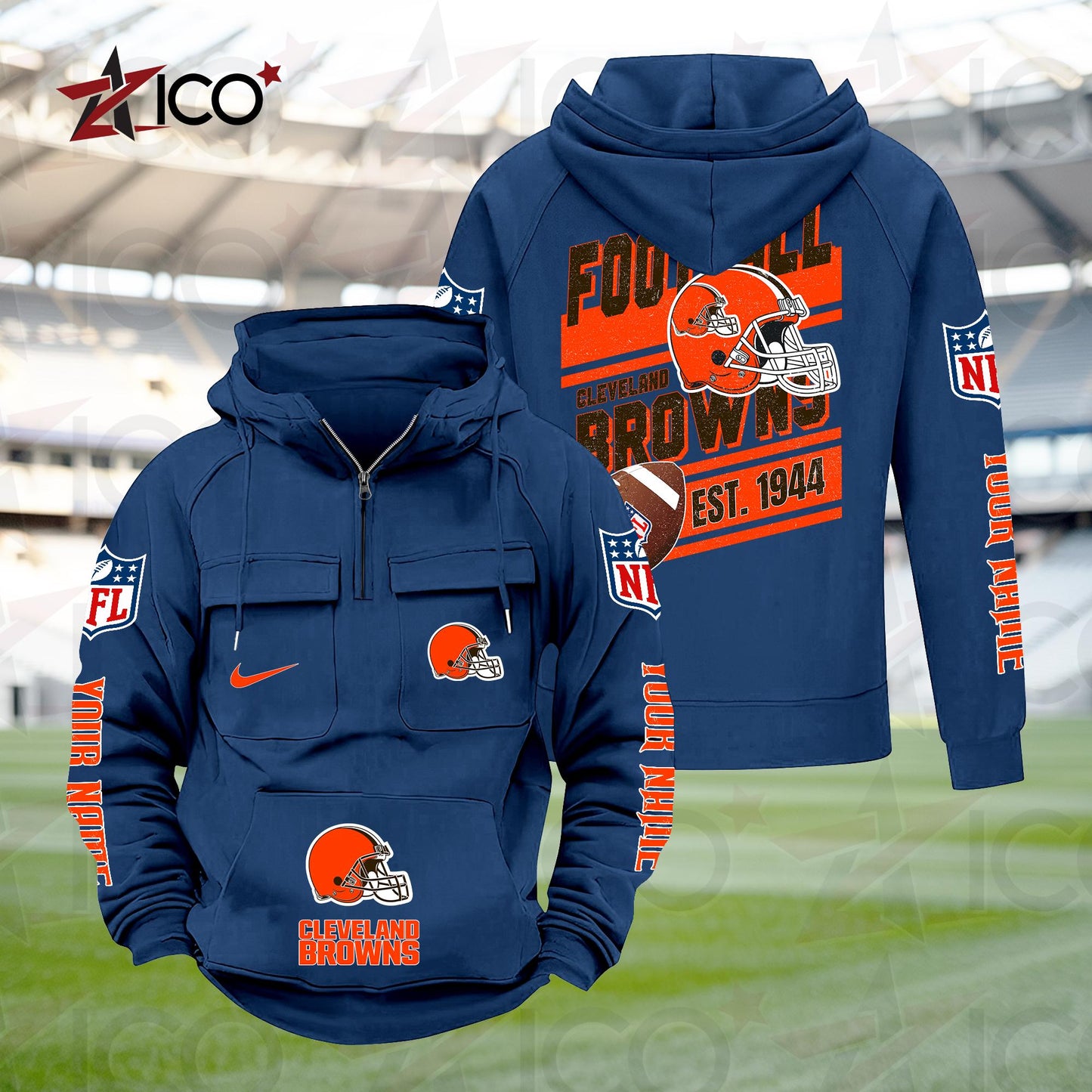 Cleveland Browns Personalized Multi-Pockets Zip Hoodie New 2025 AZTGMZHD000228