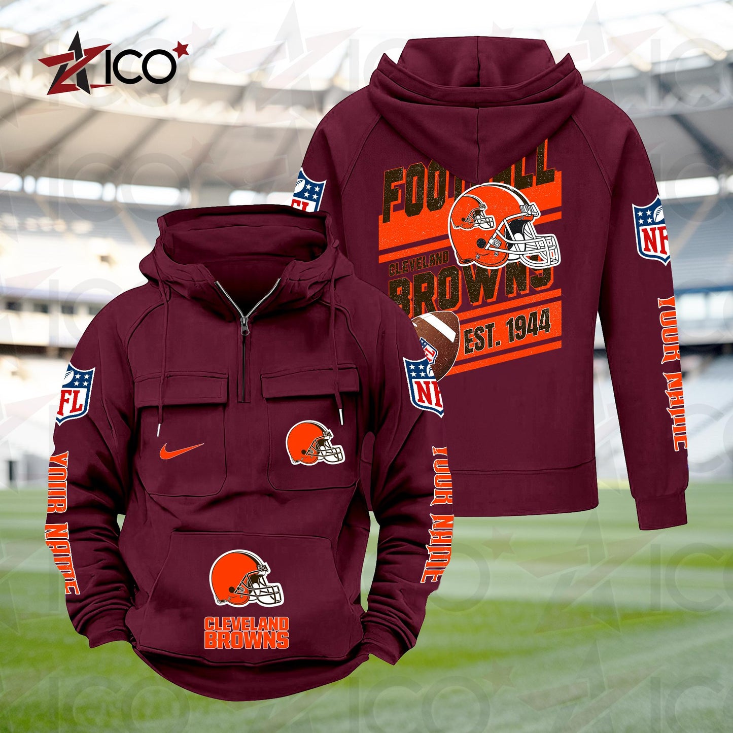 Cleveland Browns Personalized Multi-Pockets Zip Hoodie New 2025 AZTGMZHD000228