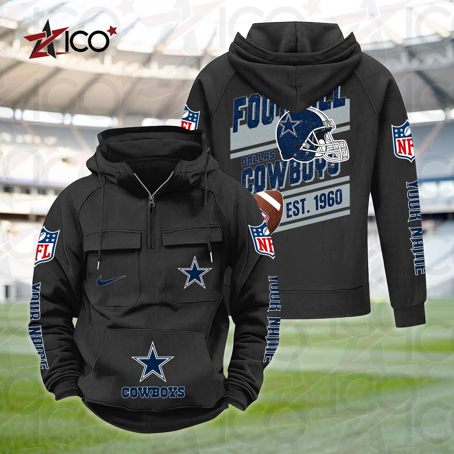 Dallas Cowboys Personalized Multi-Pockets Zip Hoodie New 2025 AZTGMZHD000229