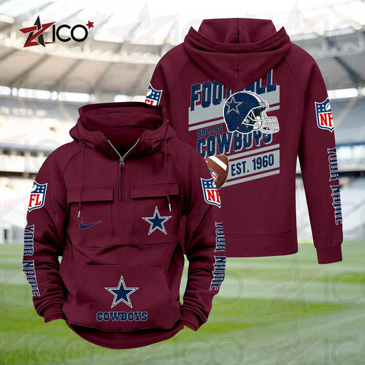 Dallas Cowboys Personalized Multi-Pockets Zip Hoodie New 2025 AZTGMZHD000229