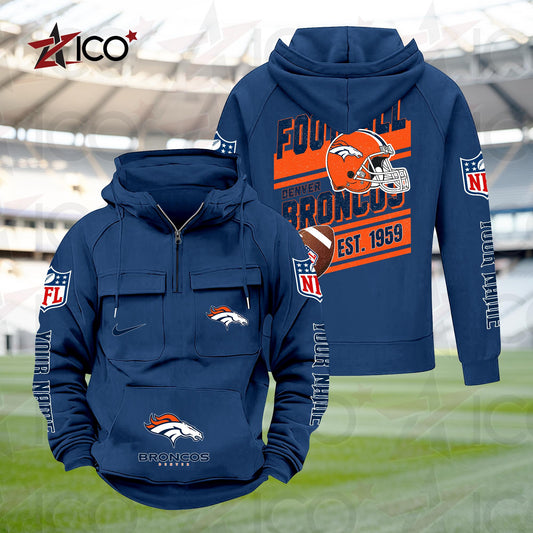 Denver Broncos Personalized Multi-Pockets Zip Hoodie New 2025 AZTGMZHD000230