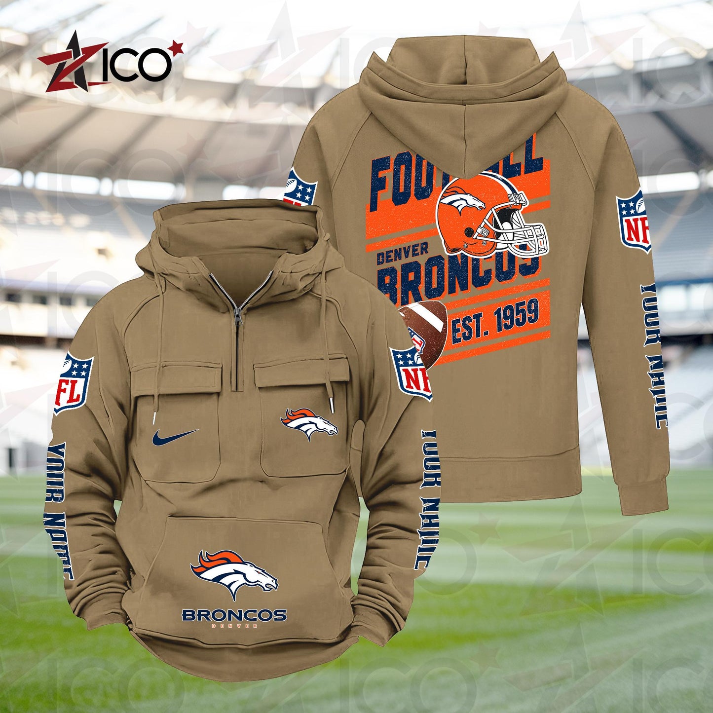 Denver Broncos Personalized Multi-Pockets Zip Hoodie New 2025 AZTGMZHD000230