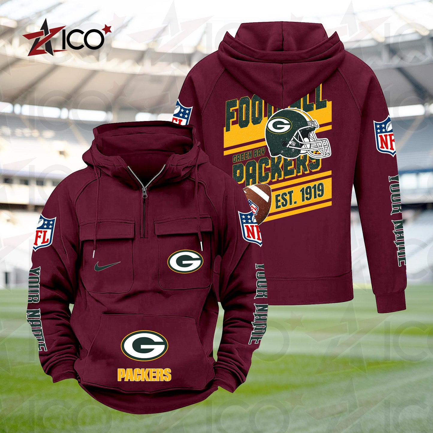 Green Bay Packers Personalized Multi-Pockets Zip Hoodie New 2025 AZTGMZHD000232