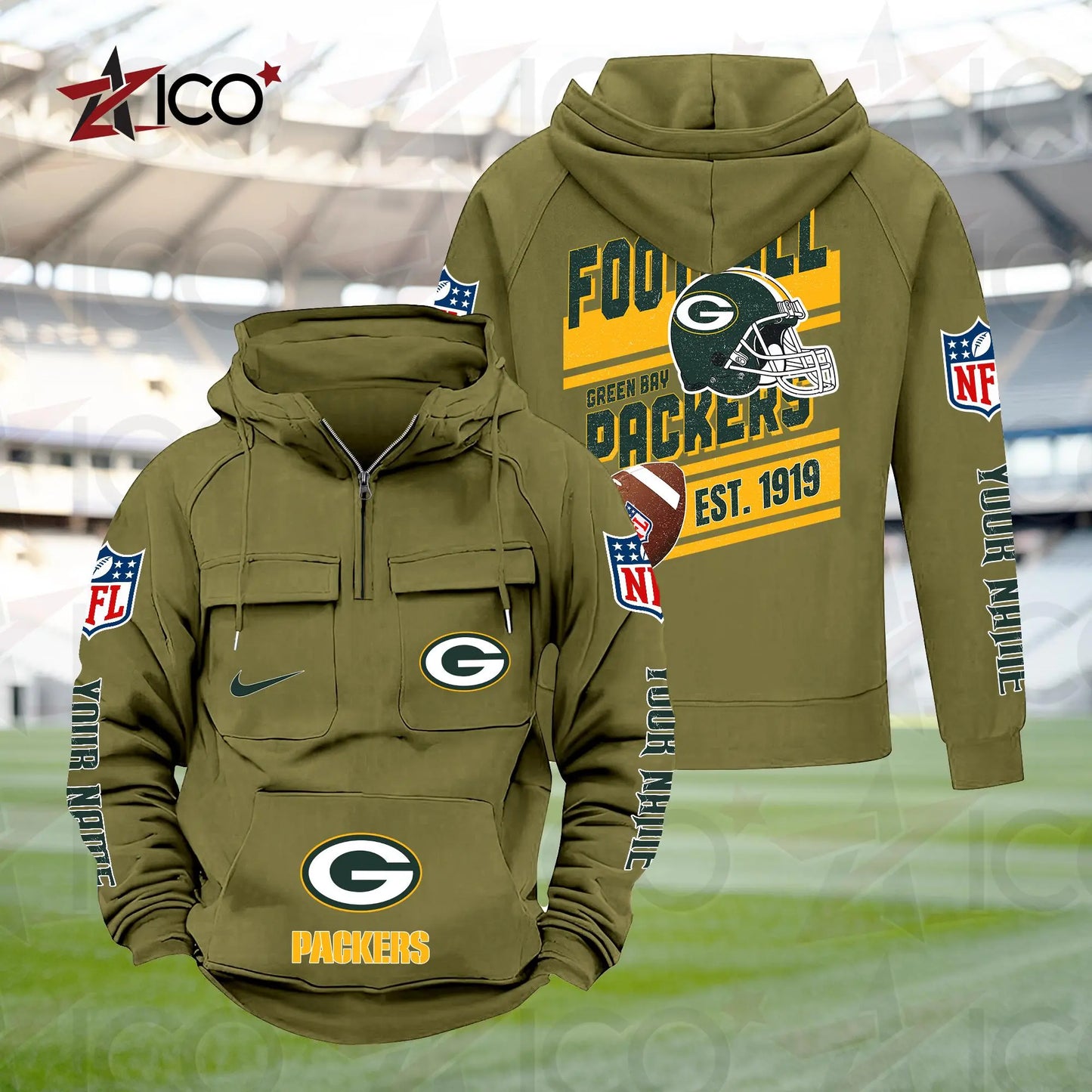 Green Bay Packers Personalized Multi-Pockets Zip Hoodie New 2025 AZTGMZHD000232