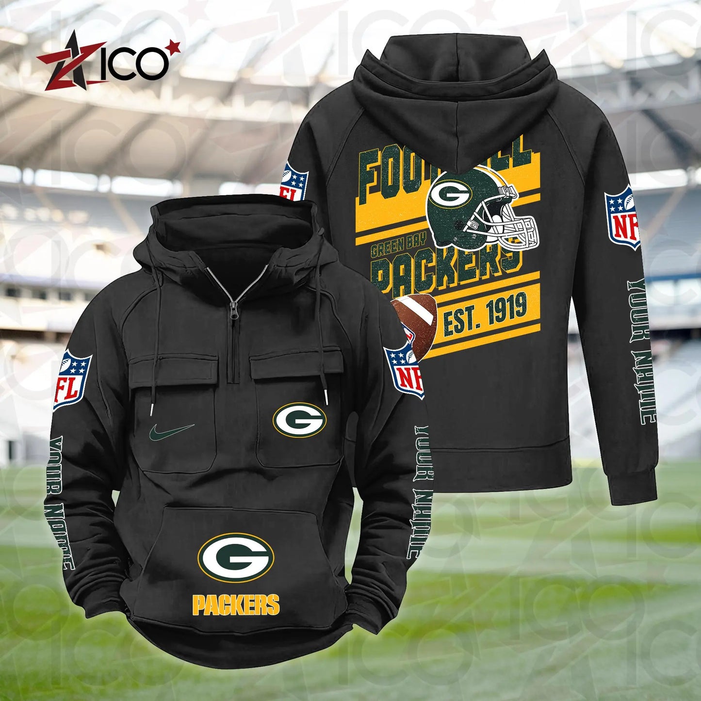 Green Bay Packers Personalized Multi-Pockets Zip Hoodie New 2025 AZTGMZHD000232