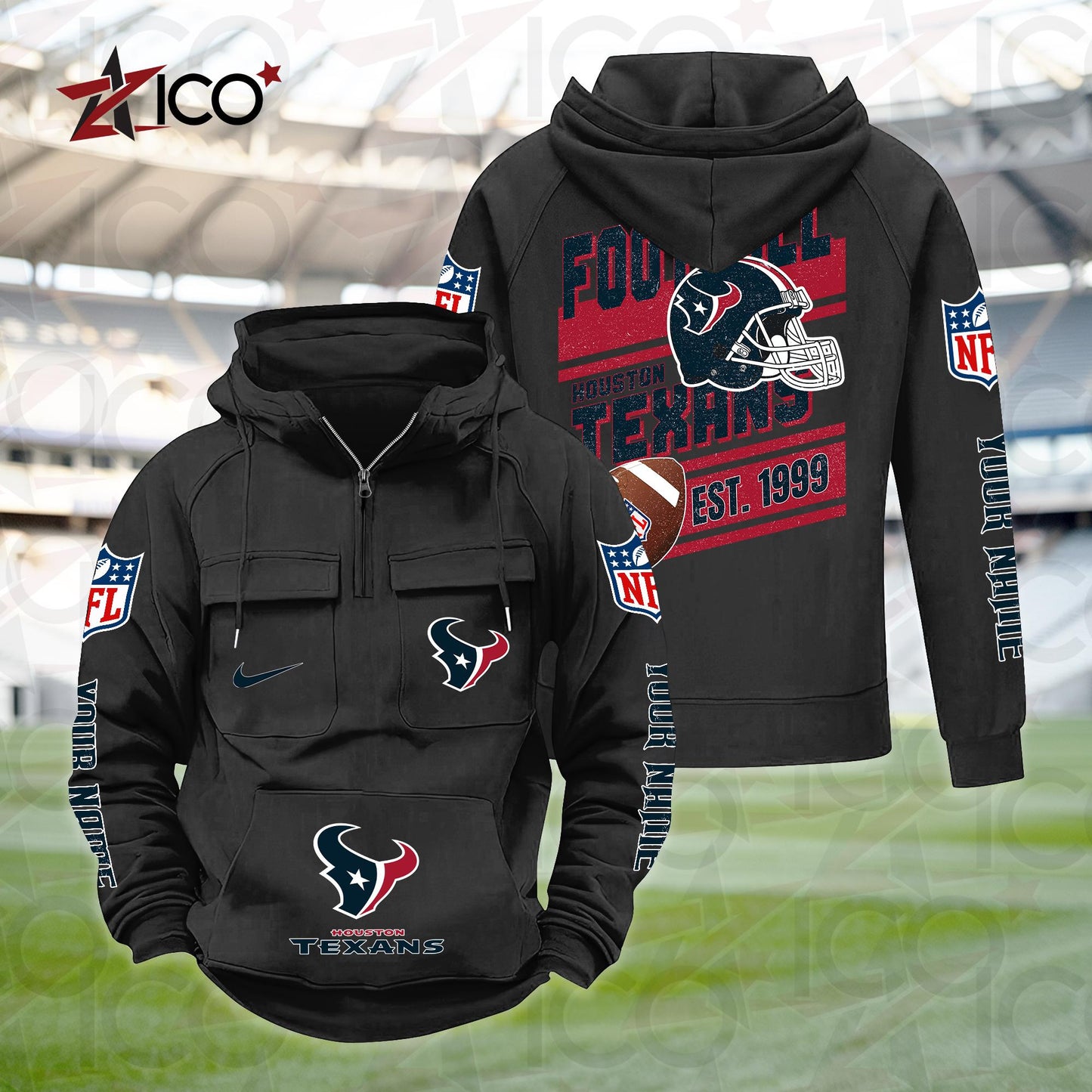 Houston Texans Personalized Multi-Pockets Zip Hoodie New 2025 AZTGMZHD000233