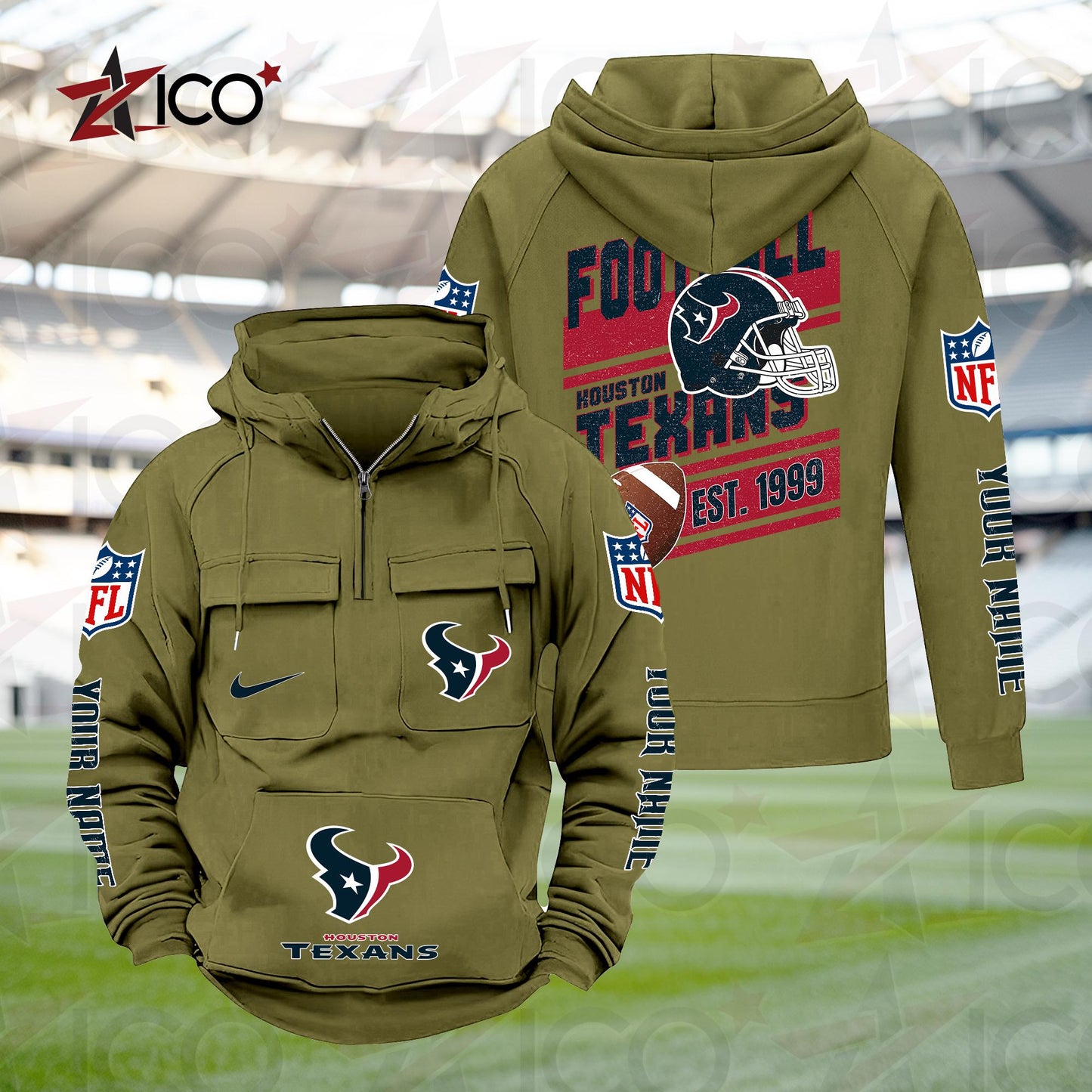 Houston Texans Personalized Multi-Pockets Zip Hoodie New 2025 AZTGMZHD000233