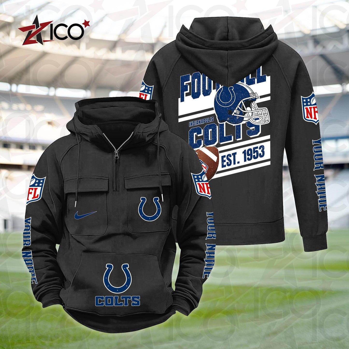 Indianapolis Colts Personalized Multi-Pockets Zip Hoodie New 2025 AZTGMZHD000234