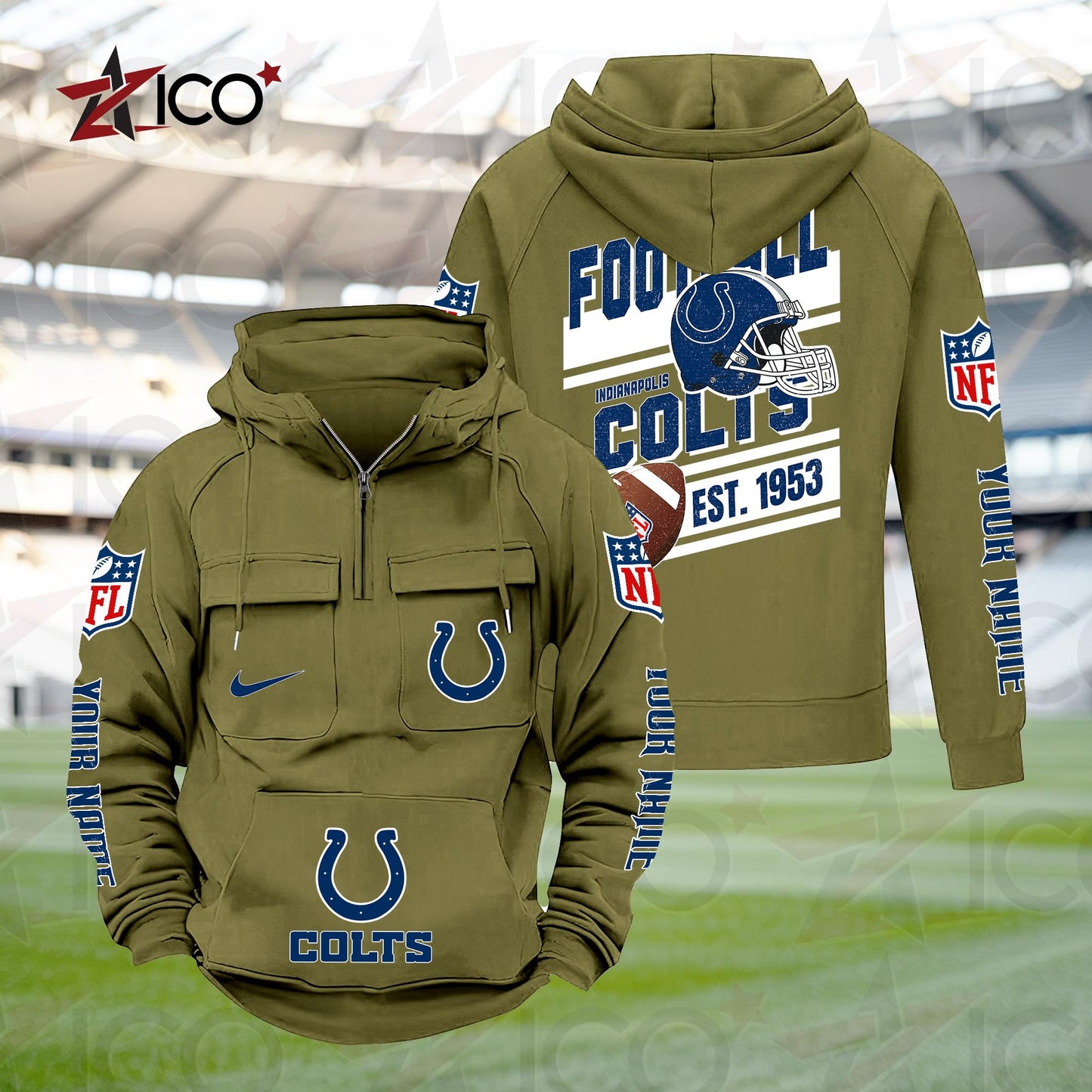Indianapolis Colts Personalized Multi-Pockets Zip Hoodie New 2025 AZTGMZHD000234