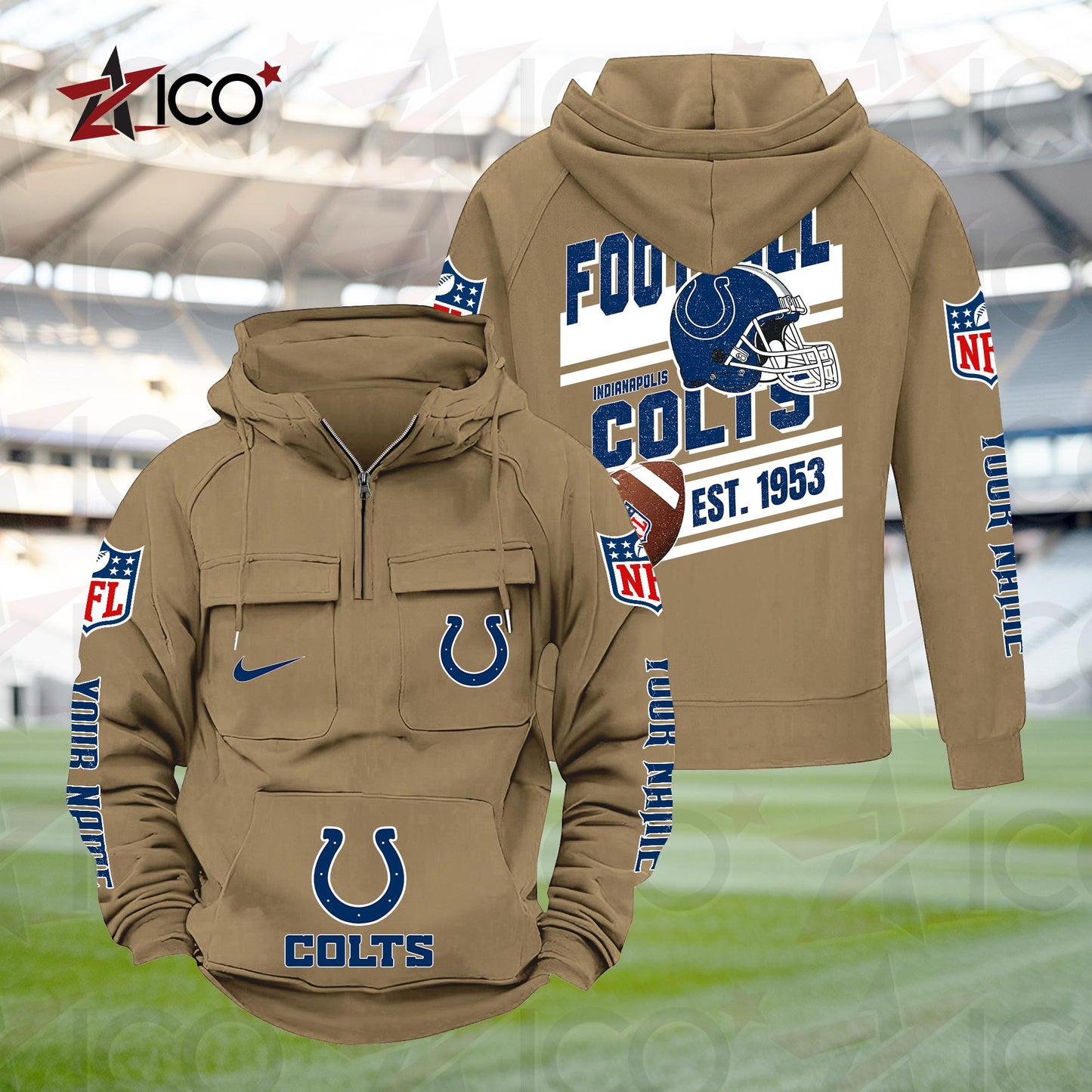 Indianapolis Colts Personalized Multi-Pockets Zip Hoodie New 2025 AZTGMZHD000234