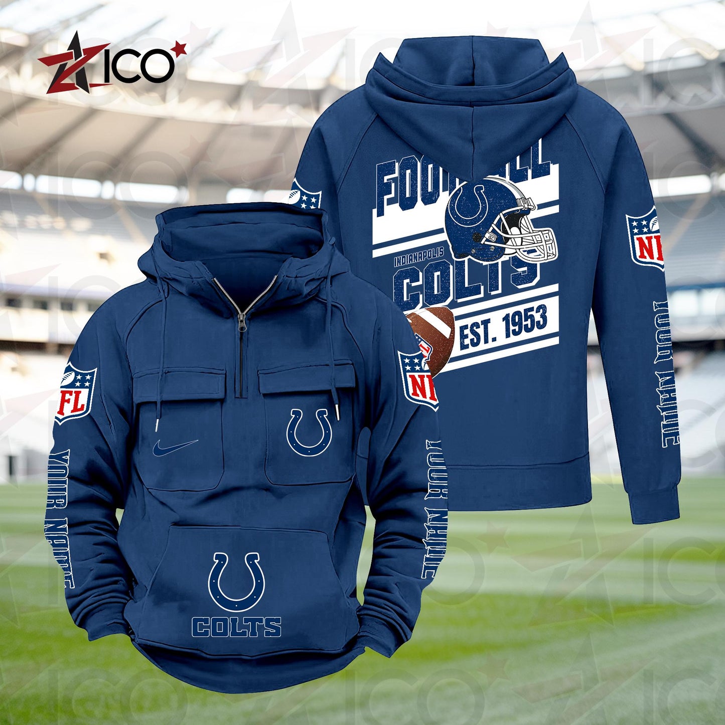 Indianapolis Colts Personalized Multi-Pockets Zip Hoodie New 2025 AZTGMZHD000234