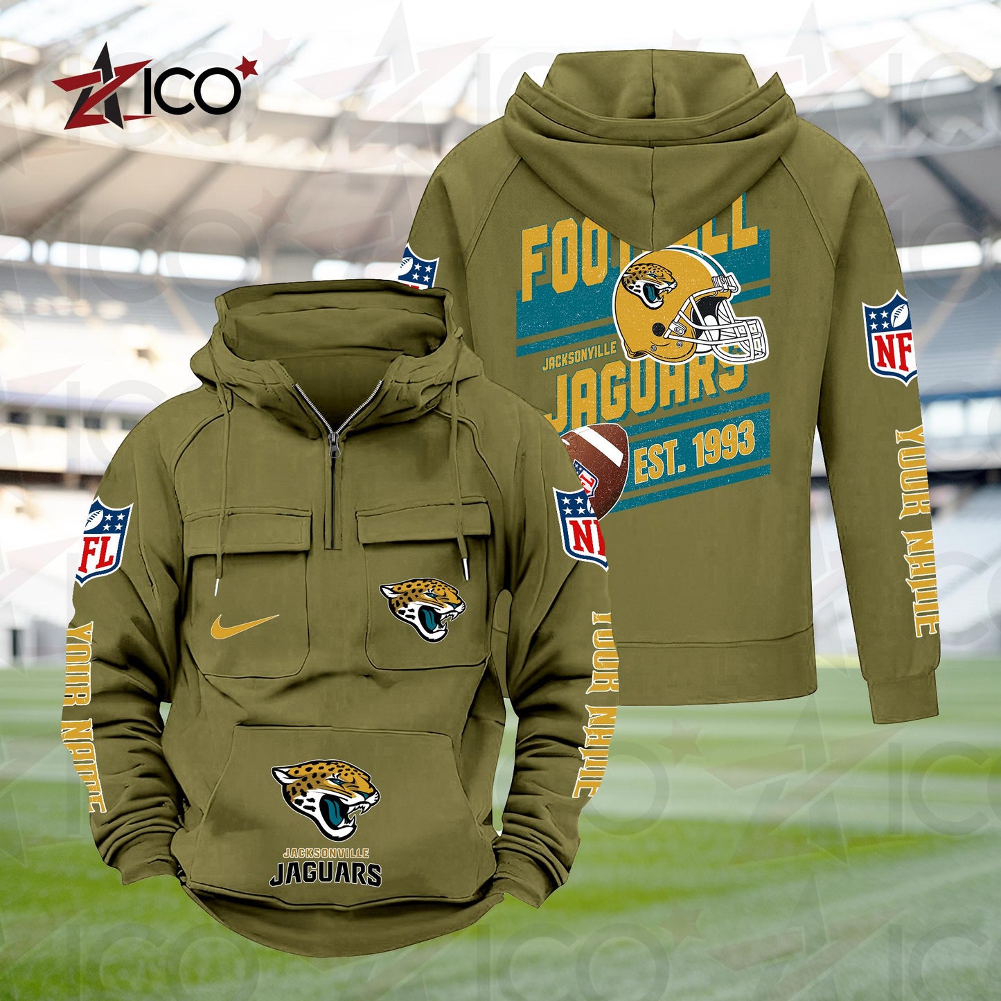 Jacksonville Jaguars Personalized Multi-Pockets Zip Hoodie New 2025 AZTGMZHD000235