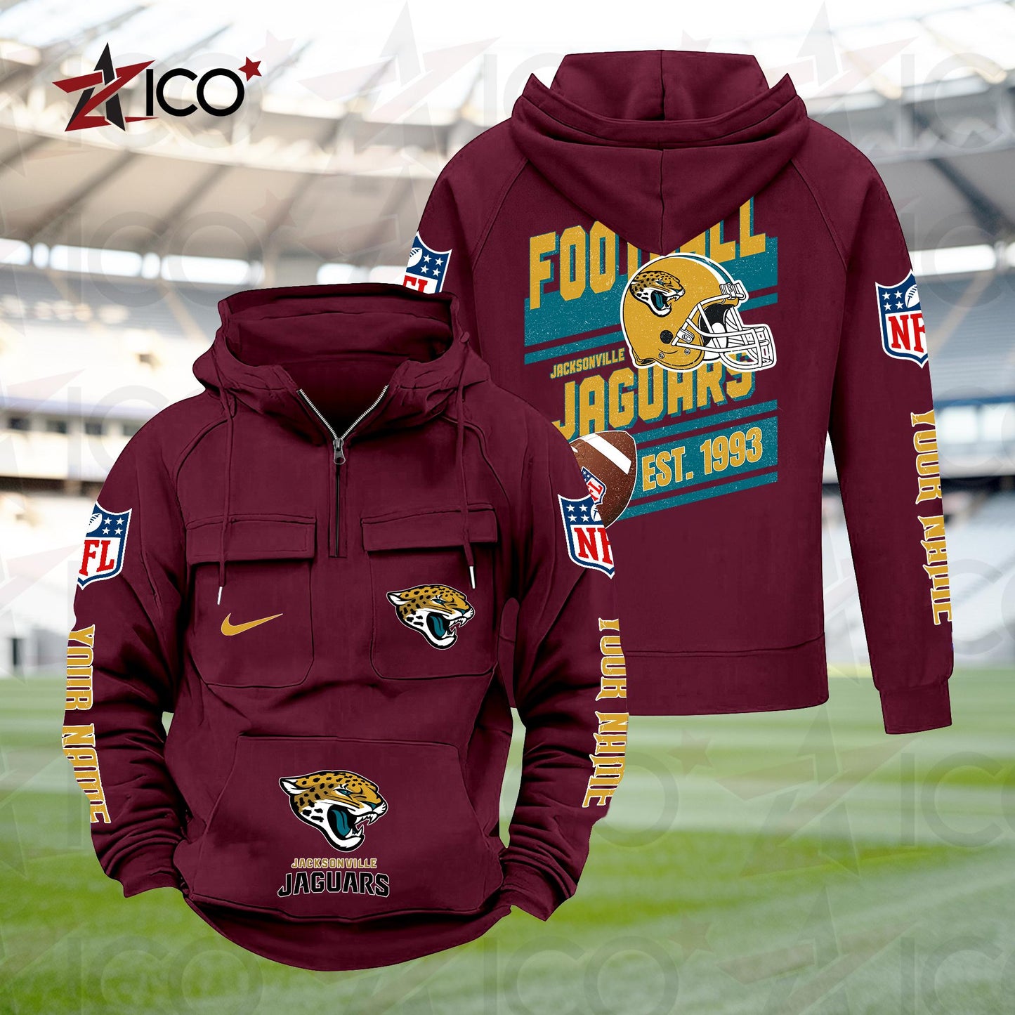 Jacksonville Jaguars Personalized Multi-Pockets Zip Hoodie New 2025 AZTGMZHD000235