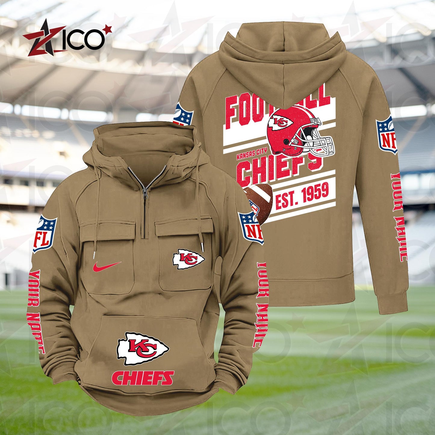 Kansas City Chiefs Personalized Multi-Pockets Zip Hoodie New 2025 AZTGMZHD000236