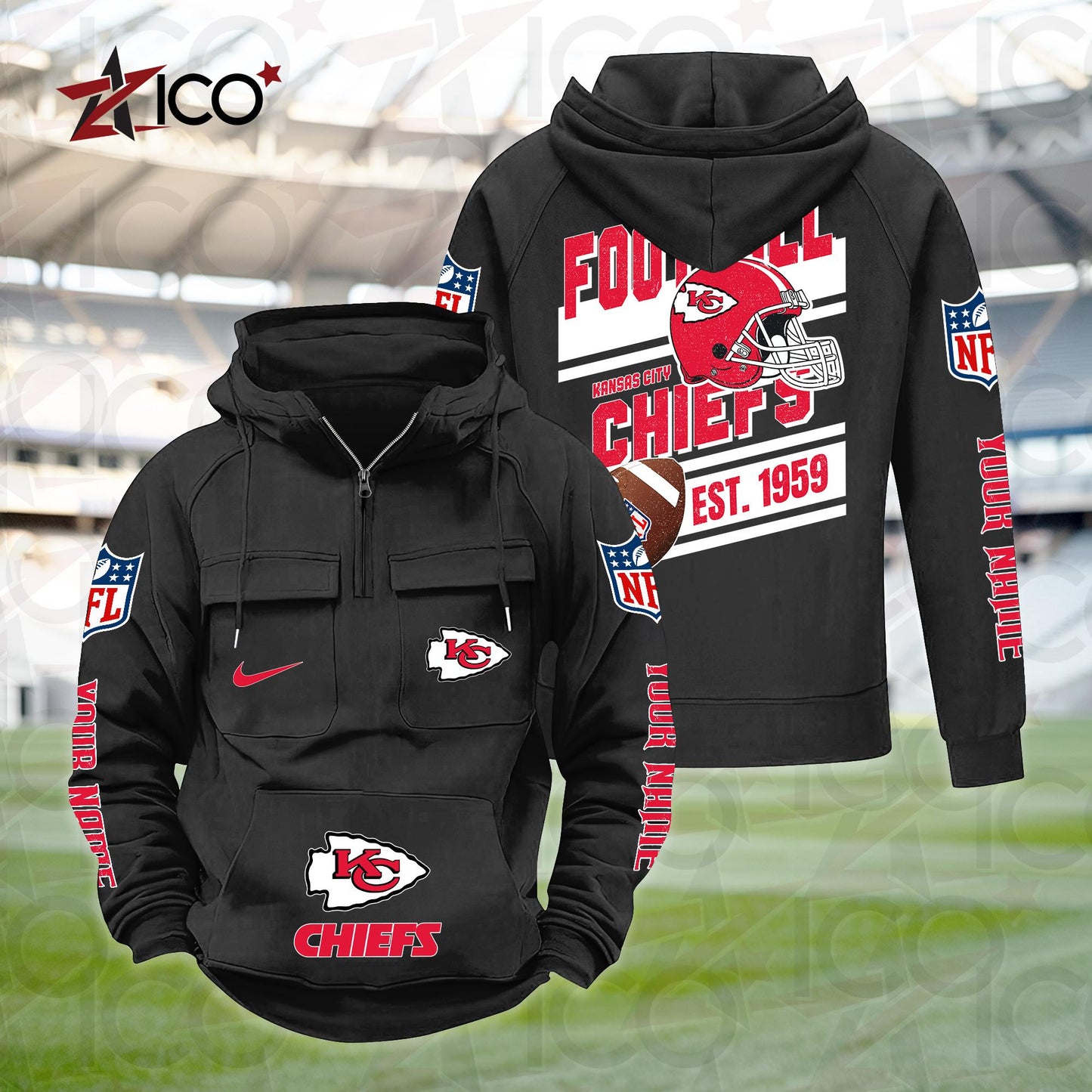 Kansas City Chiefs Personalized Multi-Pockets Zip Hoodie New 2025 AZTGMZHD000236