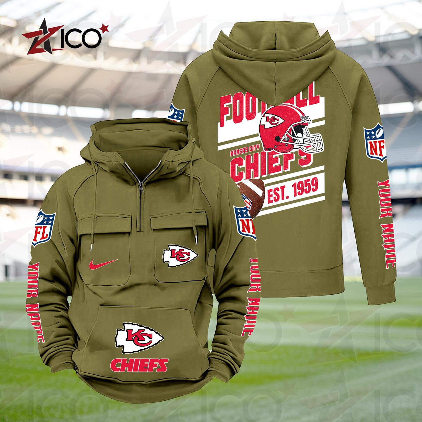 Kansas City Chiefs Personalized Multi-Pockets Zip Hoodie New 2025 AZTGMZHD000236