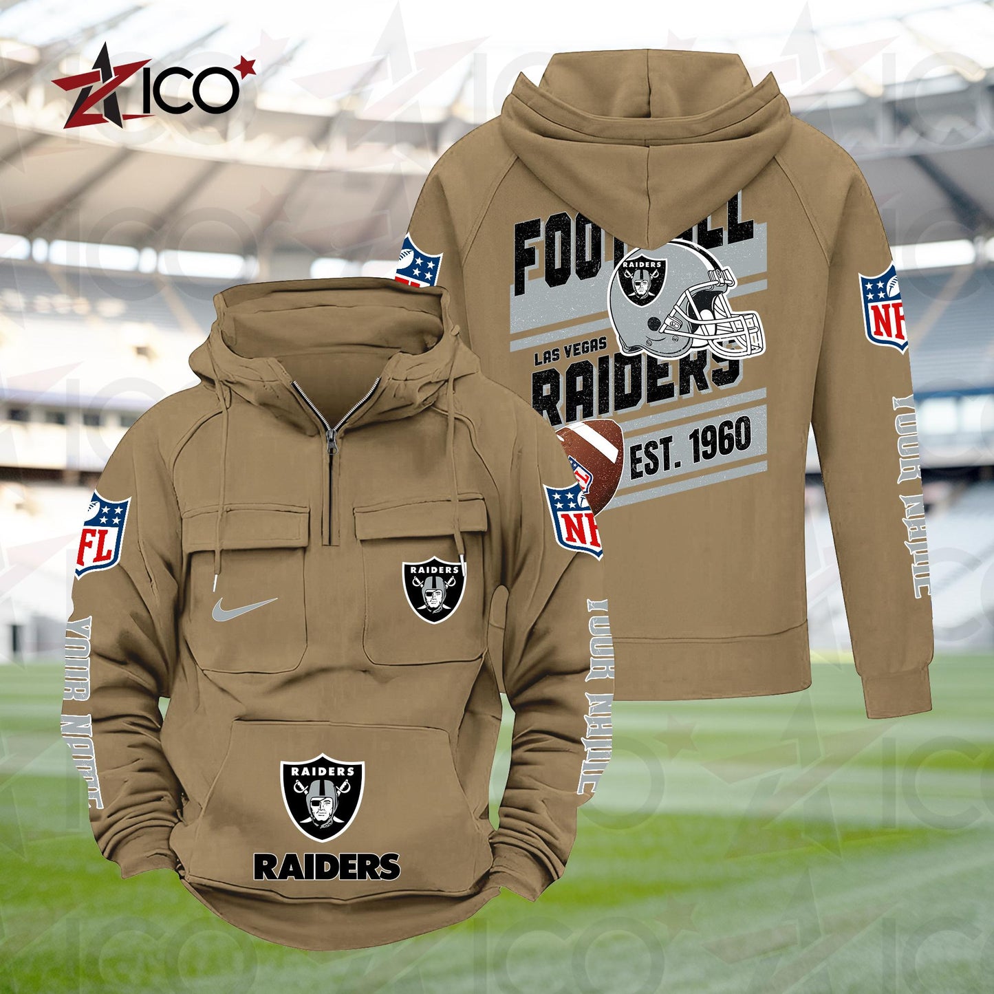 Las Vegas Raiders Personalized Multi-Pockets Zip Hoodie New 2025 AZTGMZHD000237