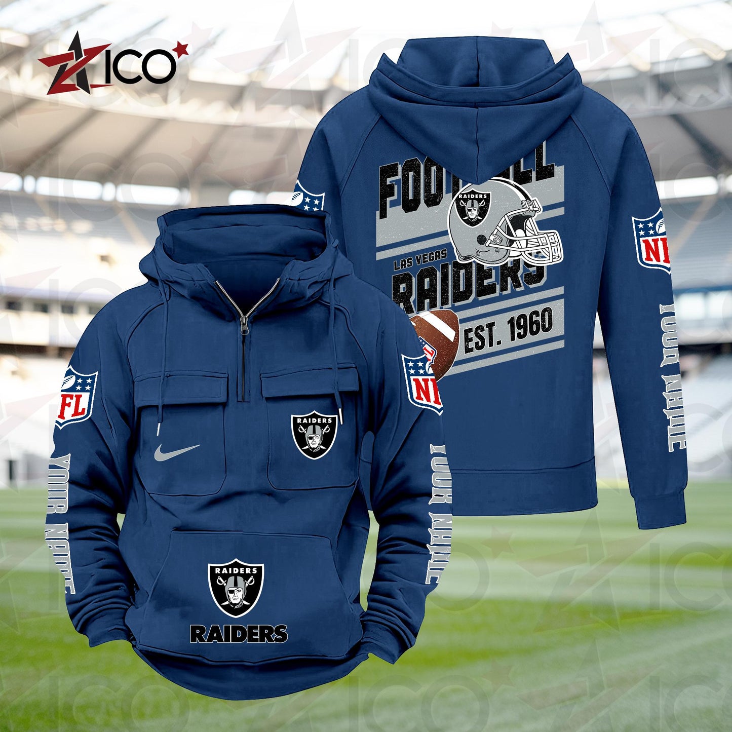 Las Vegas Raiders Personalized Multi-Pockets Zip Hoodie New 2025 AZTGMZHD000237