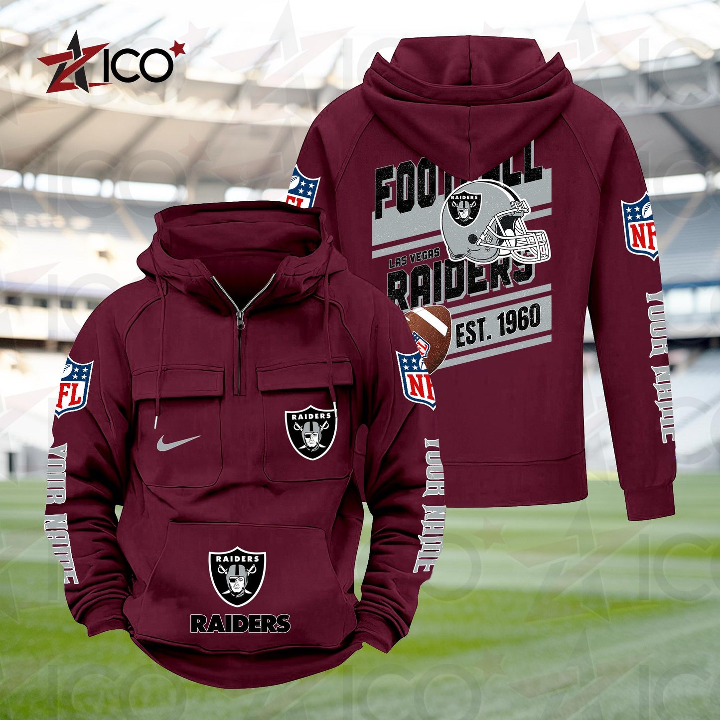 Las Vegas Raiders Personalized Multi-Pockets Zip Hoodie New 2025 AZTGMZHD000237