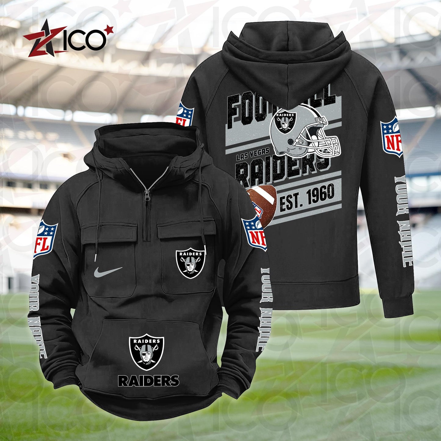 Las Vegas Raiders Personalized Multi-Pockets Zip Hoodie New 2025 AZTGMZHD000237