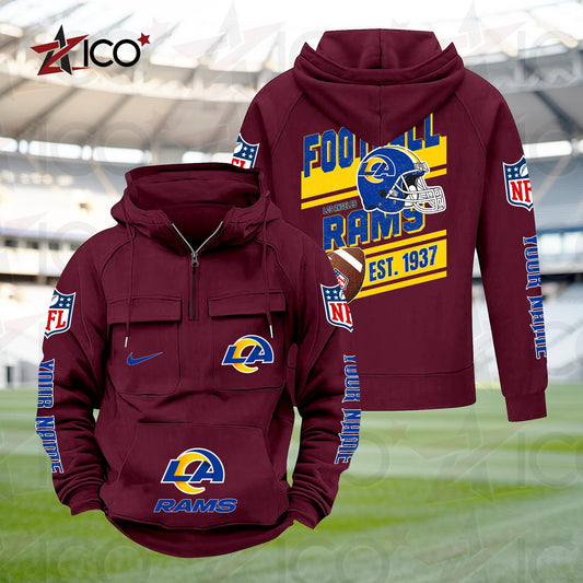 Los Angeles Rams Personalized Multi-Pockets Zip Hoodie New 2025 AZTGMZHD000239