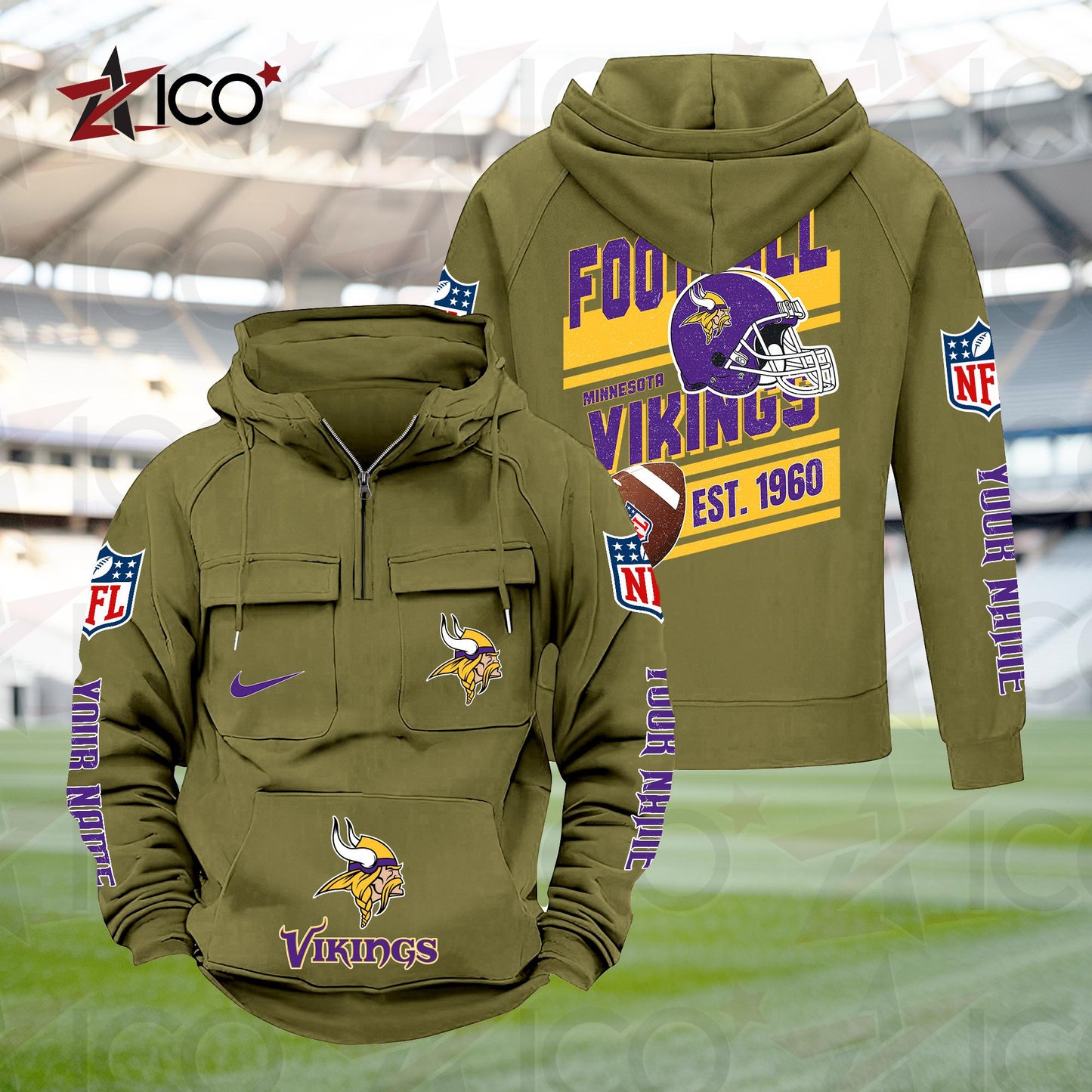 Minnesota Vikings Personalized Multi-Pockets Zip Hoodie New 2025 AZTGMZHD000241