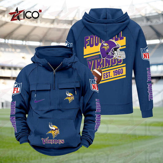 Minnesota Vikings Personalized Multi-Pockets Zip Hoodie New 2025 AZTGMZHD000241