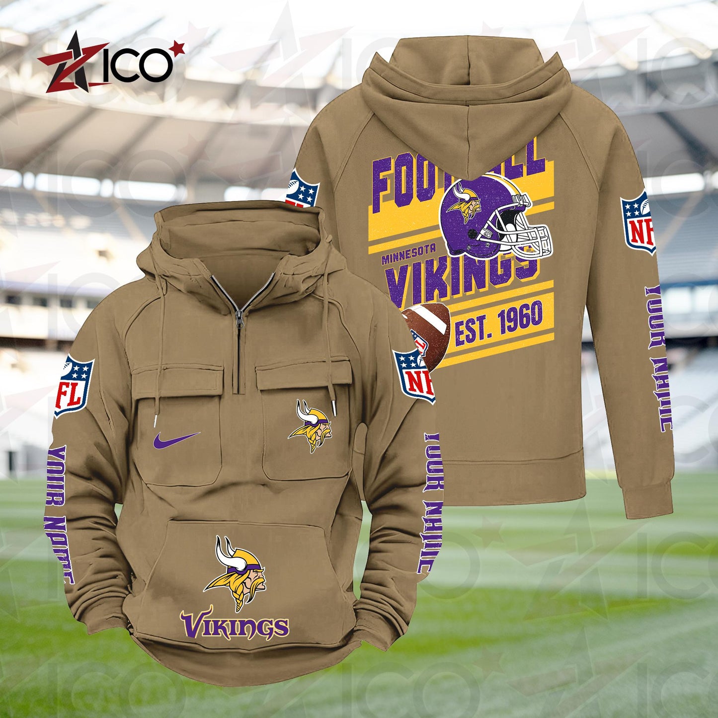 Minnesota Vikings Personalized Multi-Pockets Zip Hoodie New 2025 AZTGMZHD000241