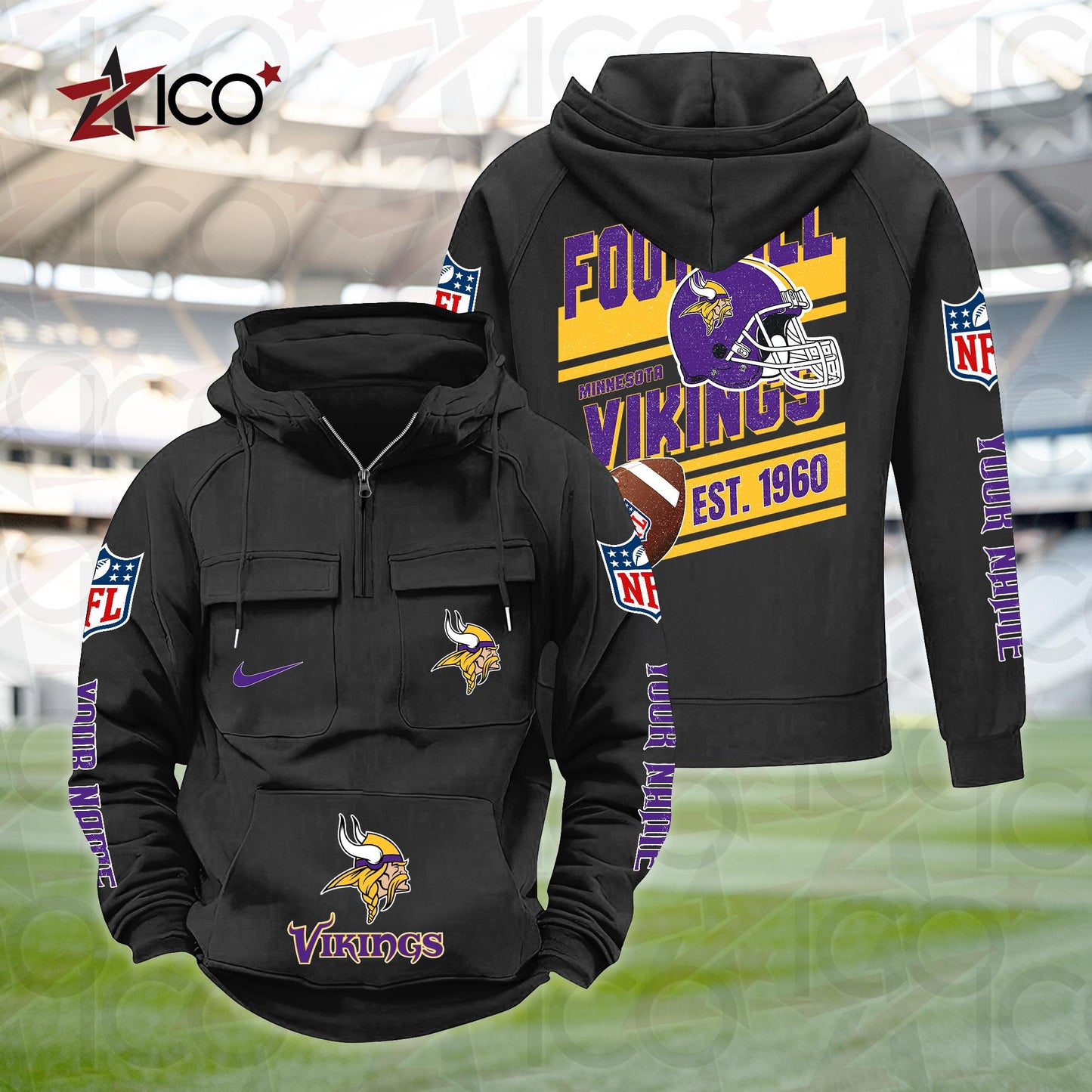 Minnesota Vikings Personalized Multi-Pockets Zip Hoodie New 2025 AZTGMZHD000241