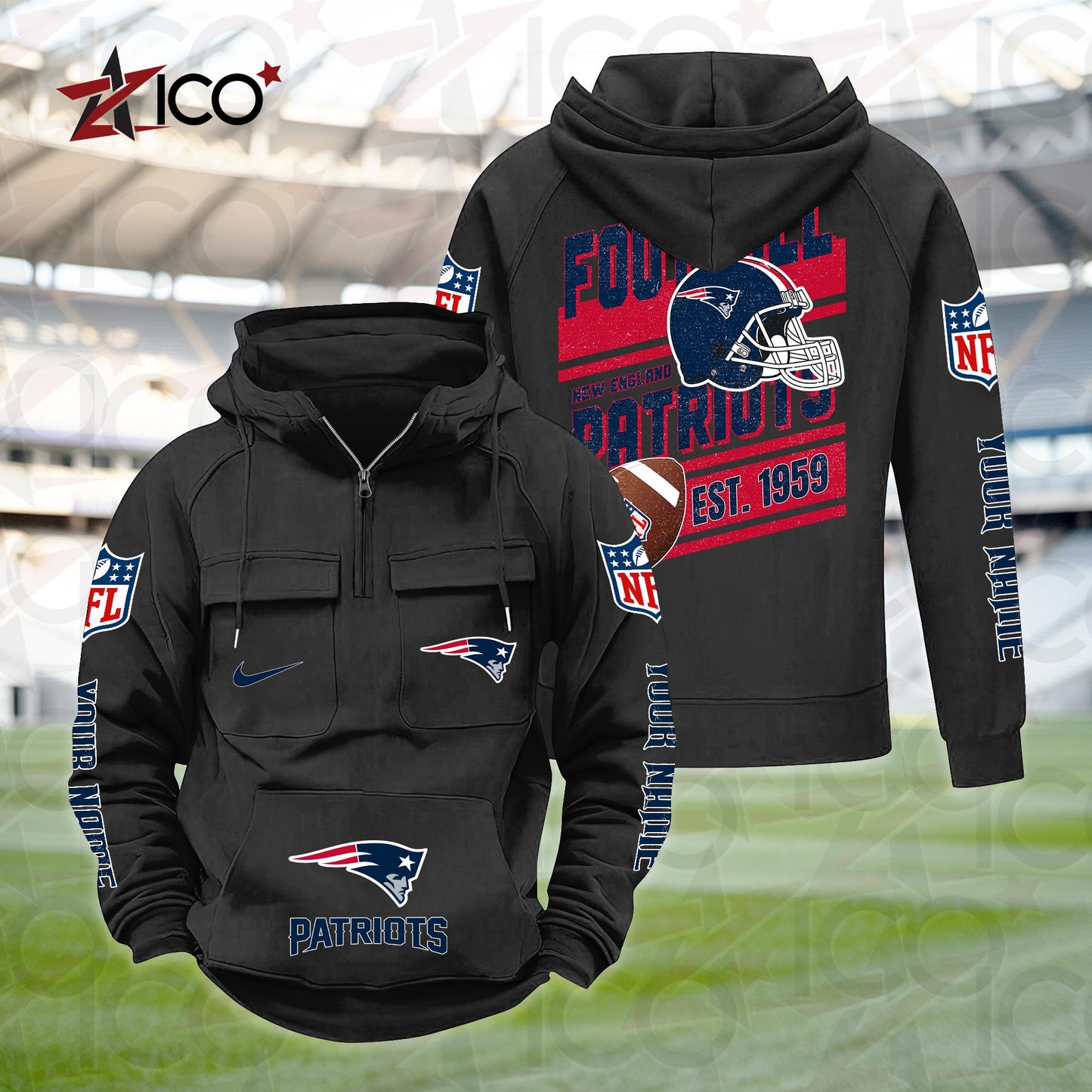 New England Patriots Personalized Multi-Pockets Zip Hoodie New 2025 AZTGMZHD000242