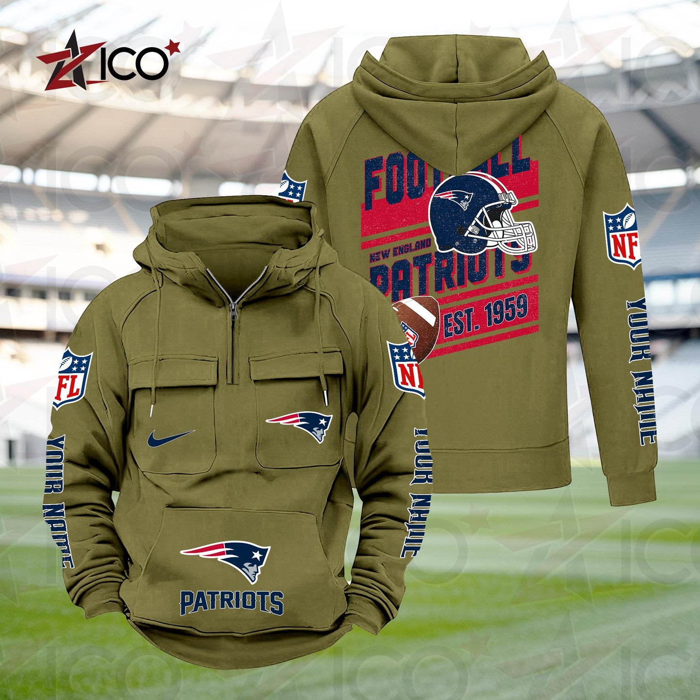 New England Patriots Personalized Multi-Pockets Zip Hoodie New 2025 AZTGMZHD000242