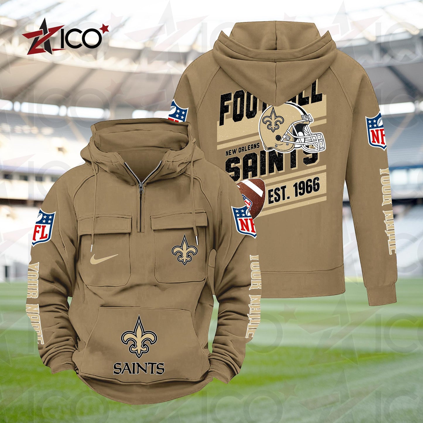 New Orleans Saints Personalized Multi-Pockets Zip Hoodie New 2025 AZTGMZHD000243