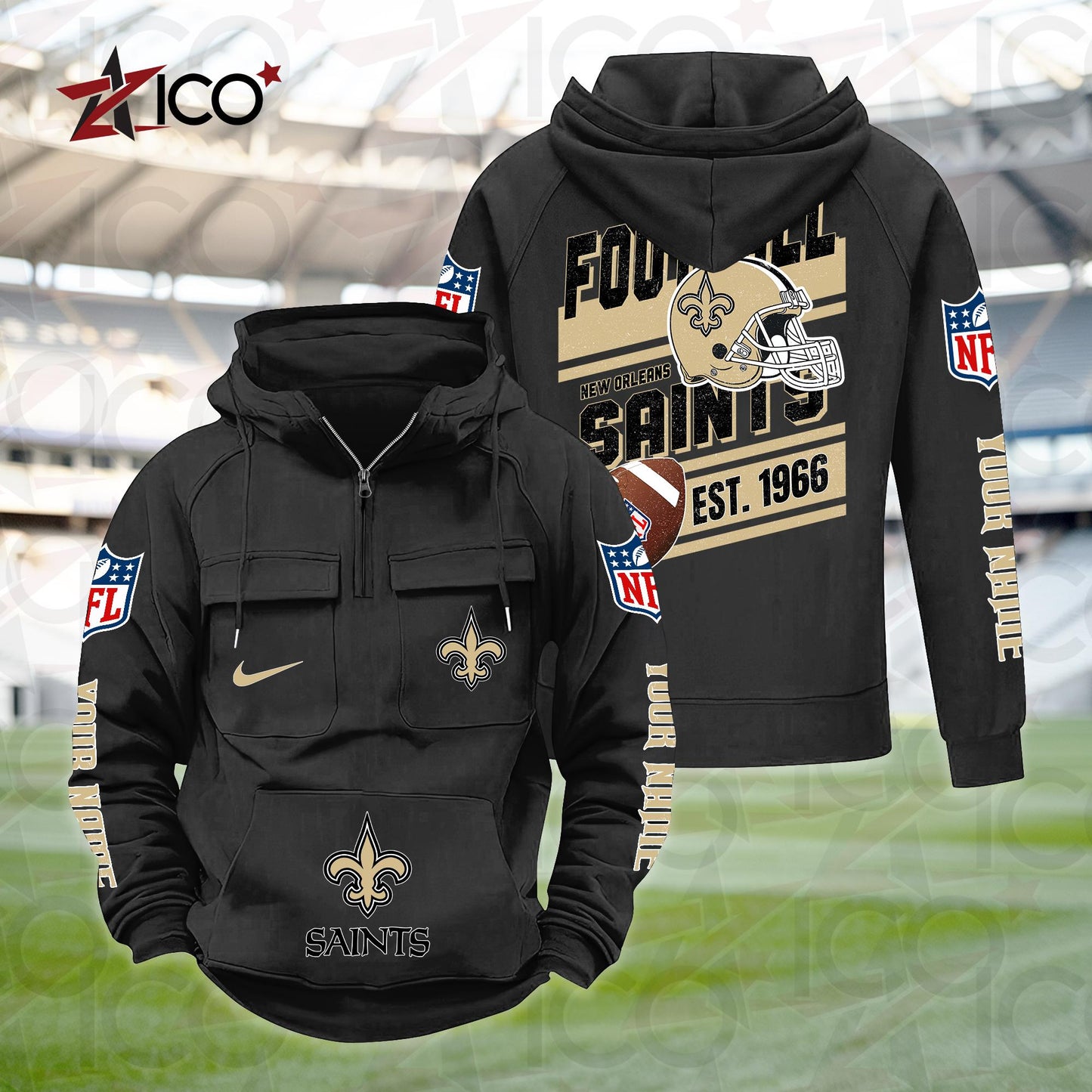 New Orleans Saints Personalized Multi-Pockets Zip Hoodie New 2025 AZTGMZHD000243