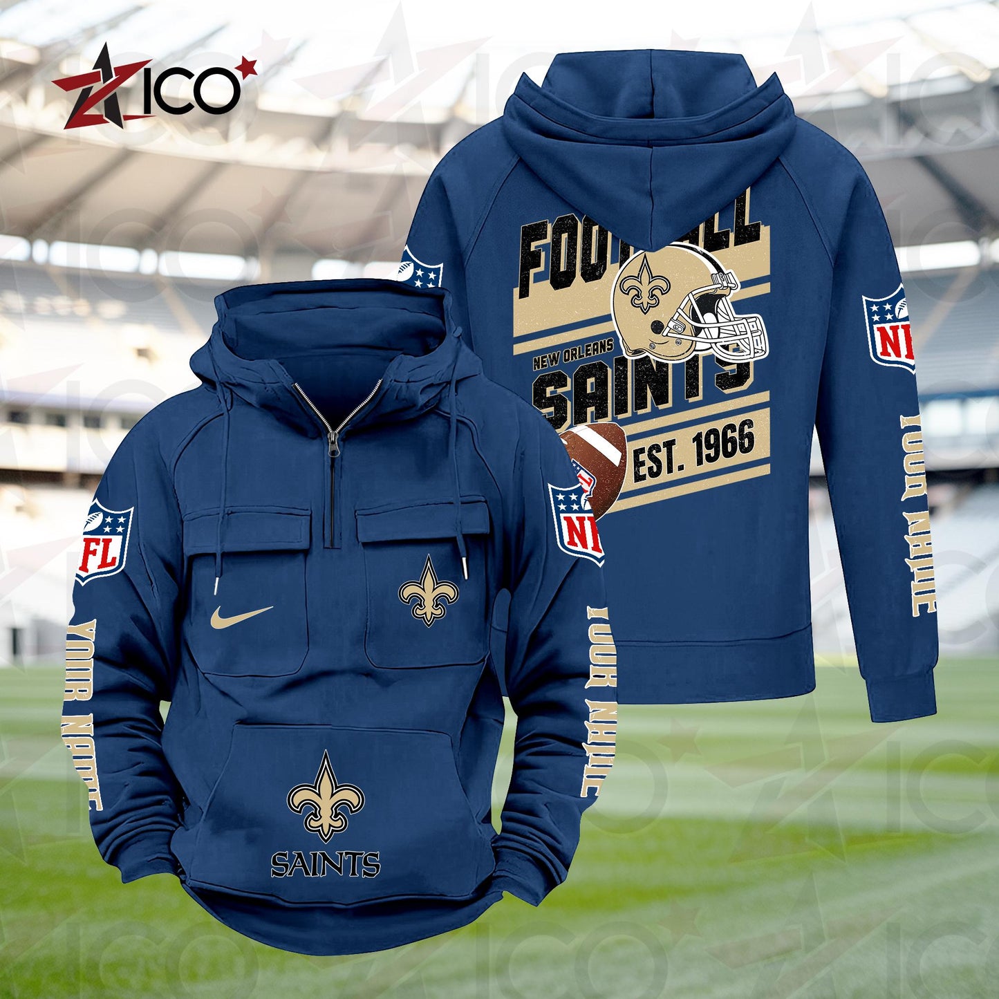 New Orleans Saints Personalized Multi-Pockets Zip Hoodie New 2025 AZTGMZHD000243