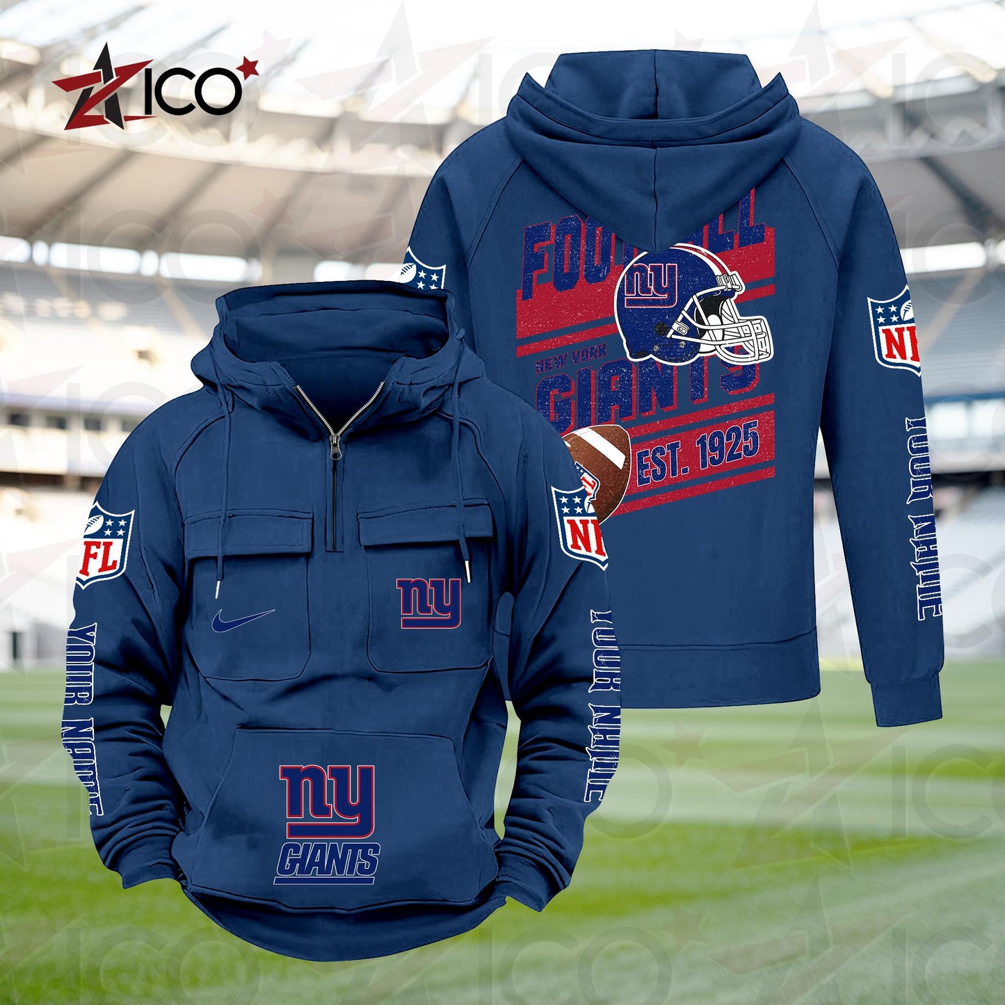 New York Giants Personalized Multi-Pockets Zip Hoodie New 2025 AZTGMZHD000244