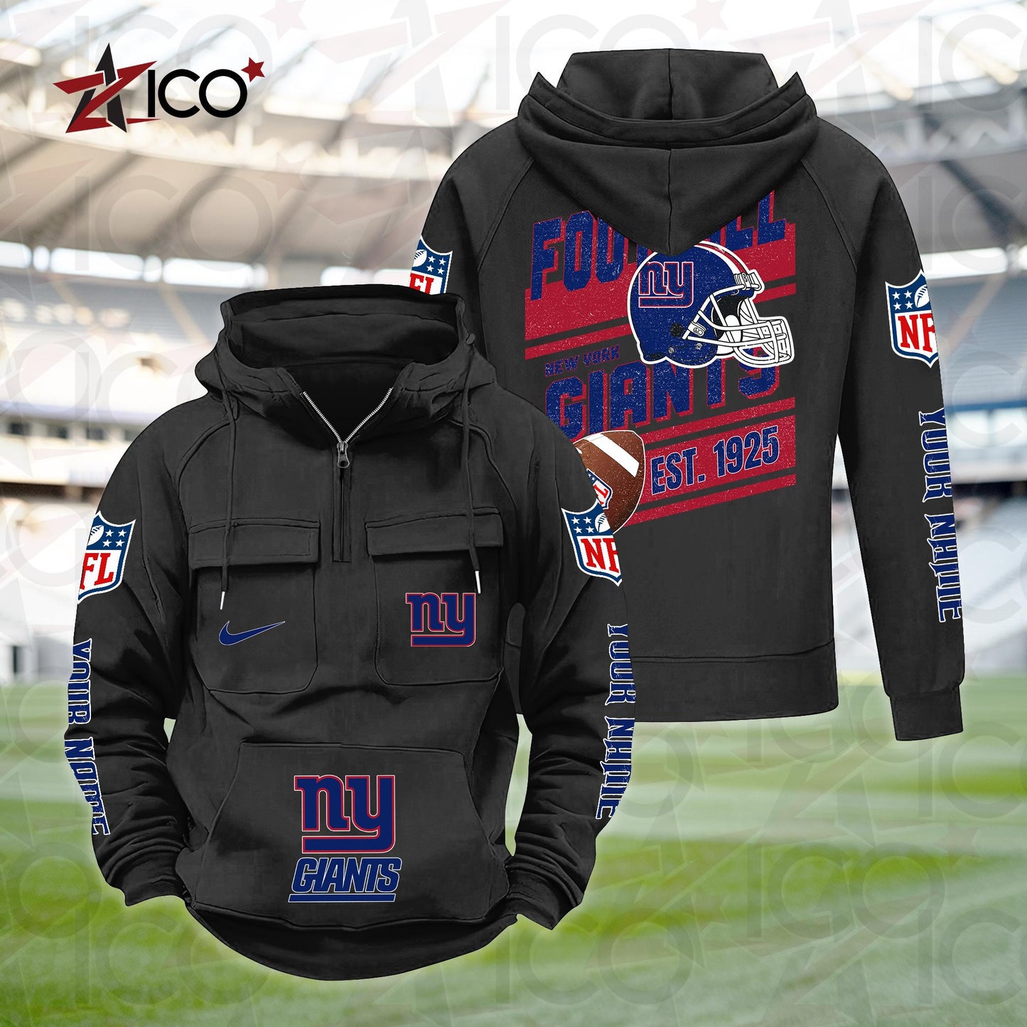New York Giants Personalized Multi-Pockets Zip Hoodie New 2025 AZTGMZHD000244