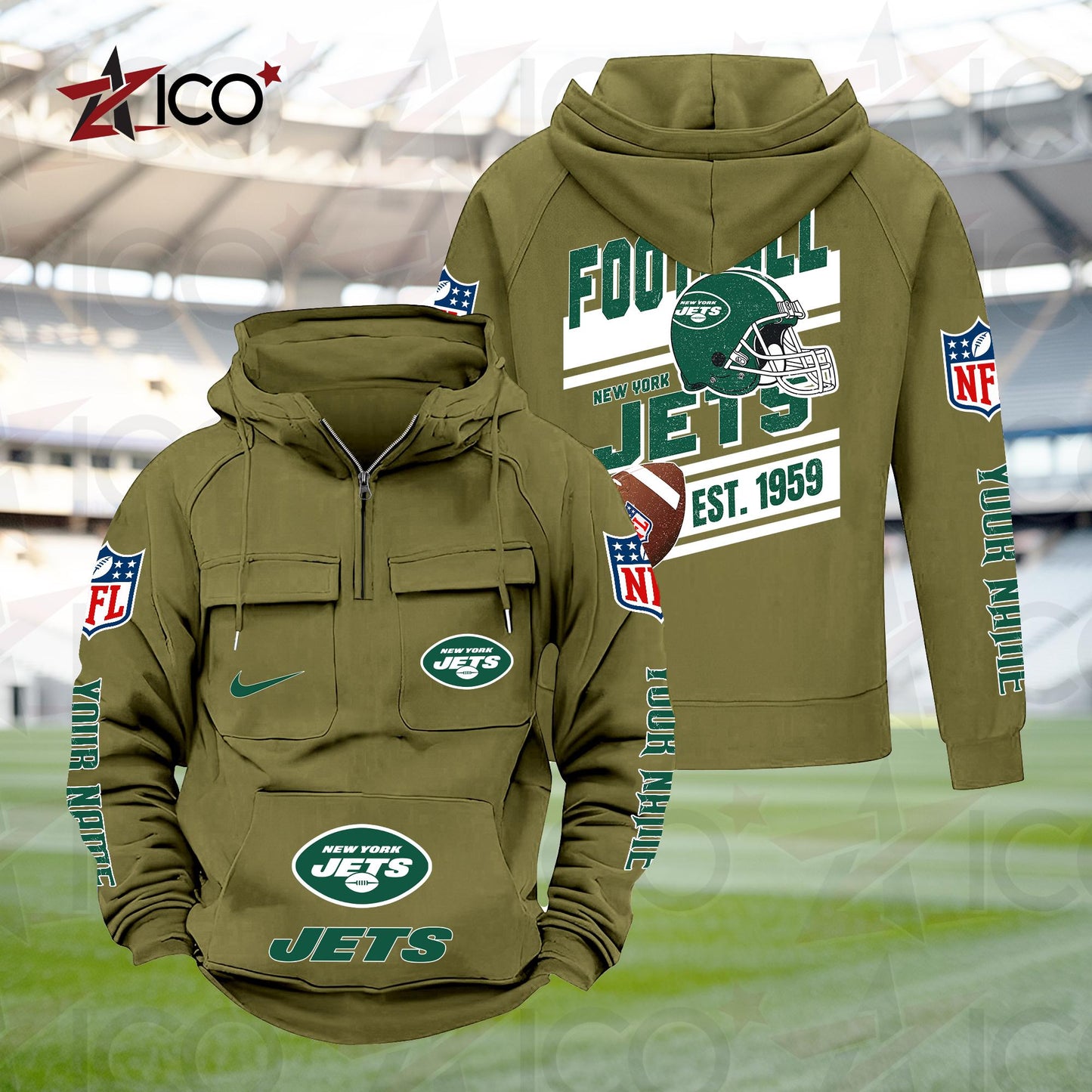 New York Jets Personalized Multi-Pockets Zip Hoodie New 2025 AZTGMZHD000245