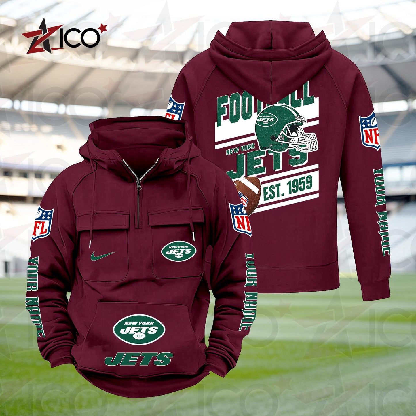 New York Jets Personalized Multi-Pockets Zip Hoodie New 2025 AZTGMZHD000245
