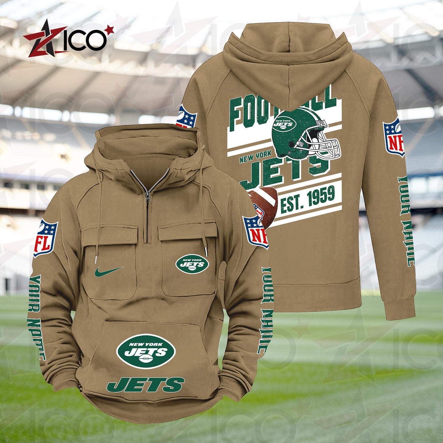 New York Jets Personalized Multi-Pockets Zip Hoodie New 2025 AZTGMZHD000245