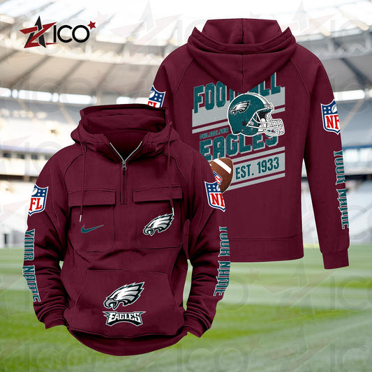 Philadelphia Eagles Personalized Multi-Pockets Zip Hoodie New 2025 AZTGMZHD000246