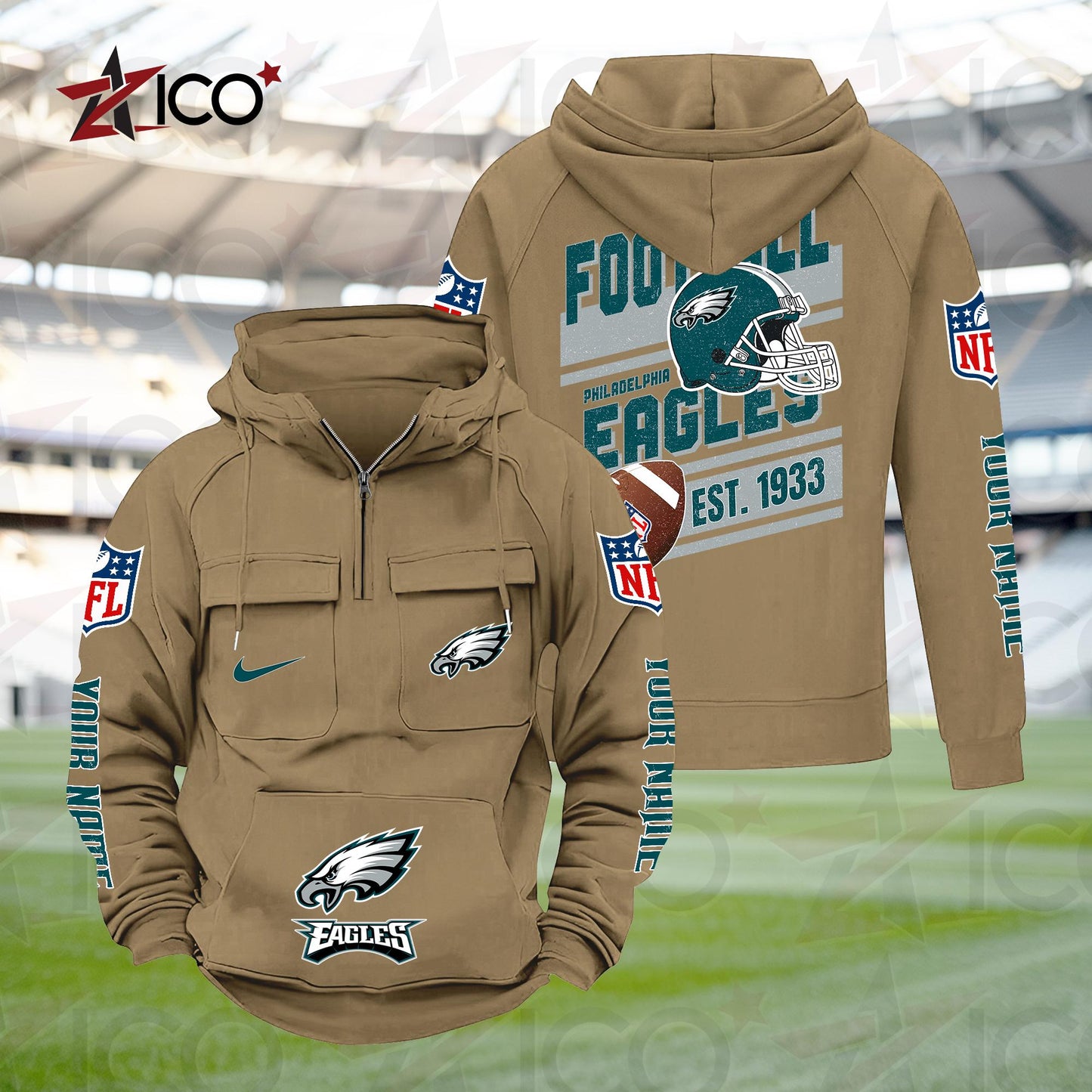 Philadelphia Eagles Personalized Multi-Pockets Zip Hoodie New 2025 AZTGMZHD000246
