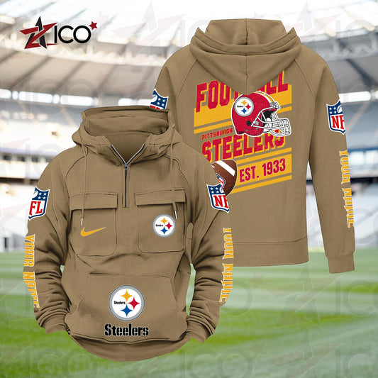 Pittsburgh Steelers Personalized Multi-Pockets Zip Hoodie New 2025 AZTGMZHD000247